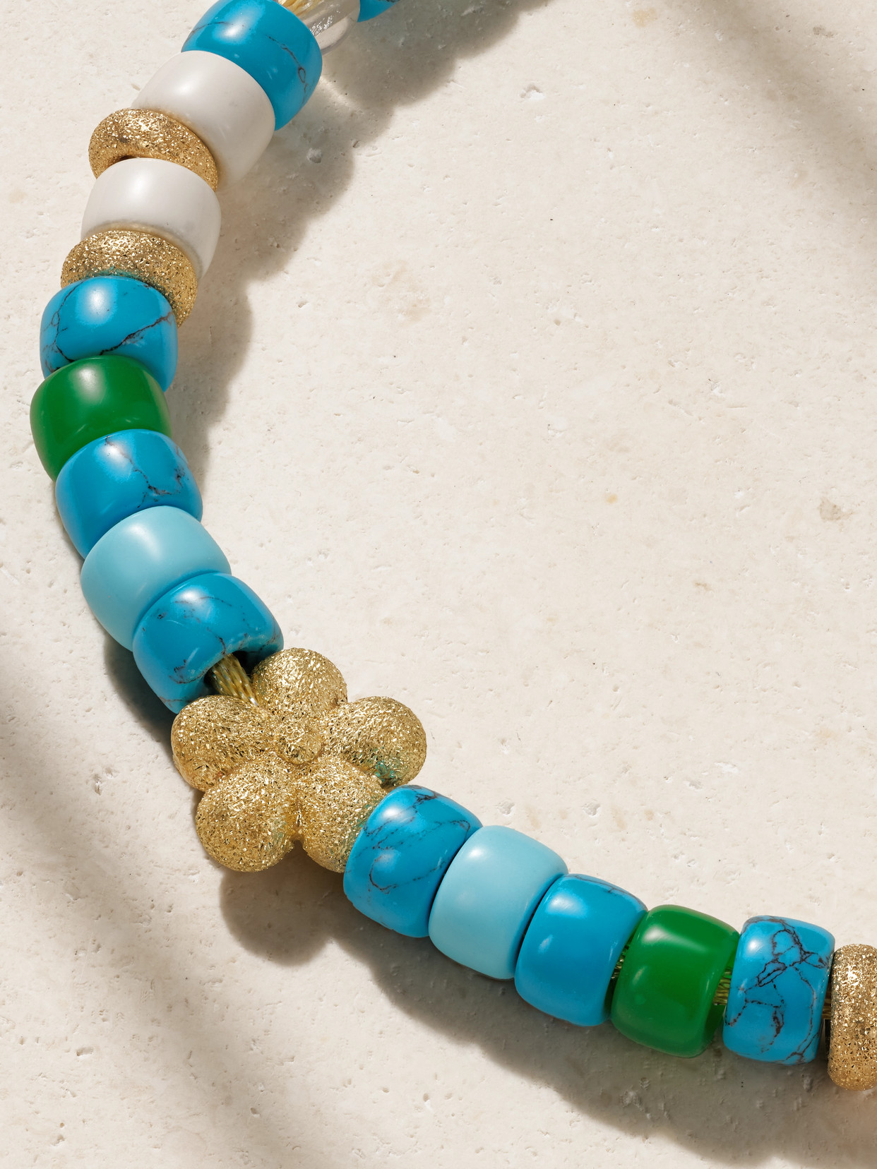 Shop Carolina Bucci Forte Dei Marmi Forte Beads 18-karat Gold And Lurex Multi-stone Necklace Kit In Blue