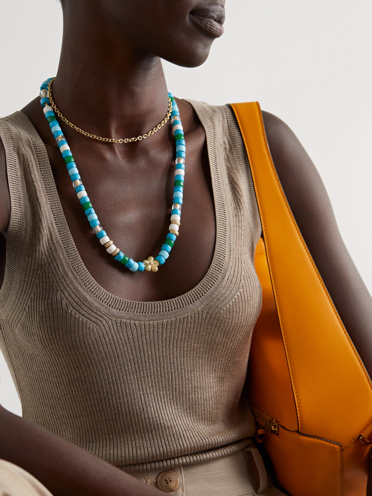 Carolina Bucci Forte Dei Marmi Forte Beads 18-karat Gold And Lurex Multi-stone Necklace Kit In Blue