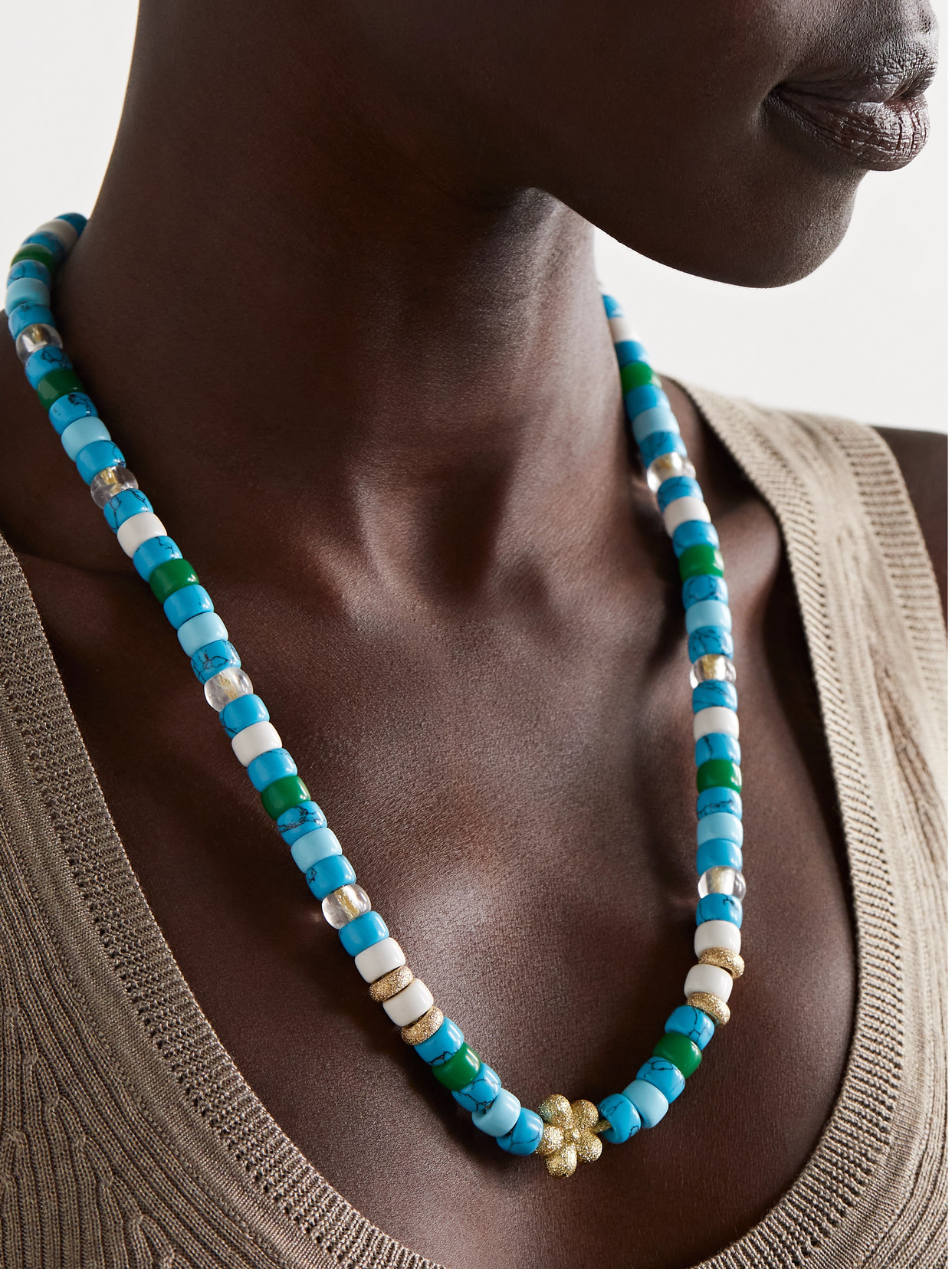 Carolina Bucci Forte Dei Marmi Forte Beads 18-karat Gold And Lurex Multi-stone Necklace Kit In Blue