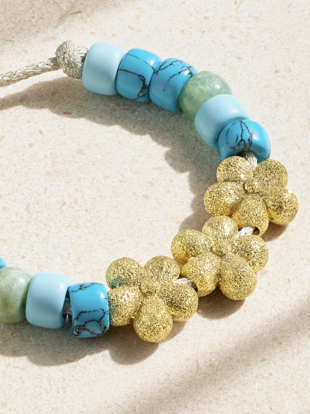 Shop Carolina Bucci Mykonos Forte Beads 18-karat Gold And Lurex Multi-stone Bracelet Kit In Blue