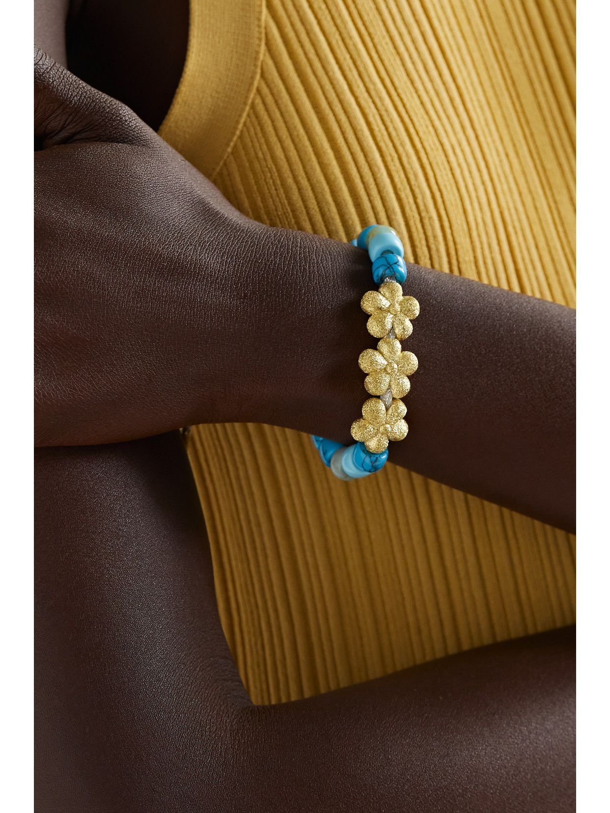 Shop Carolina Bucci Mykonos Forte Beads 18-karat Gold And Lurex Multi-stone Bracelet Kit In Blue