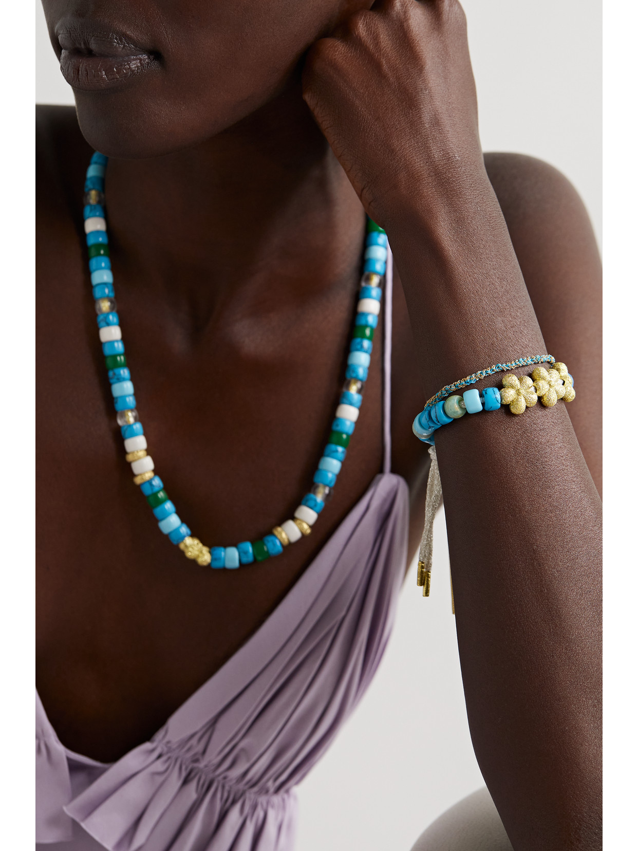 CAROLINA BUCCI SPREZZATURA LUCKY 18-KARAT GOLD AND SILK BRACELET