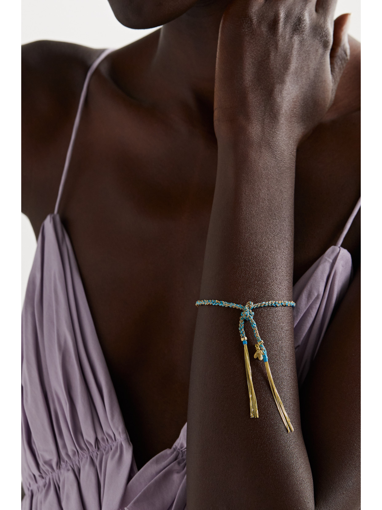 CAROLINA BUCCI SPREZZATURA LUCKY 18-KARAT GOLD AND SILK BRACELET