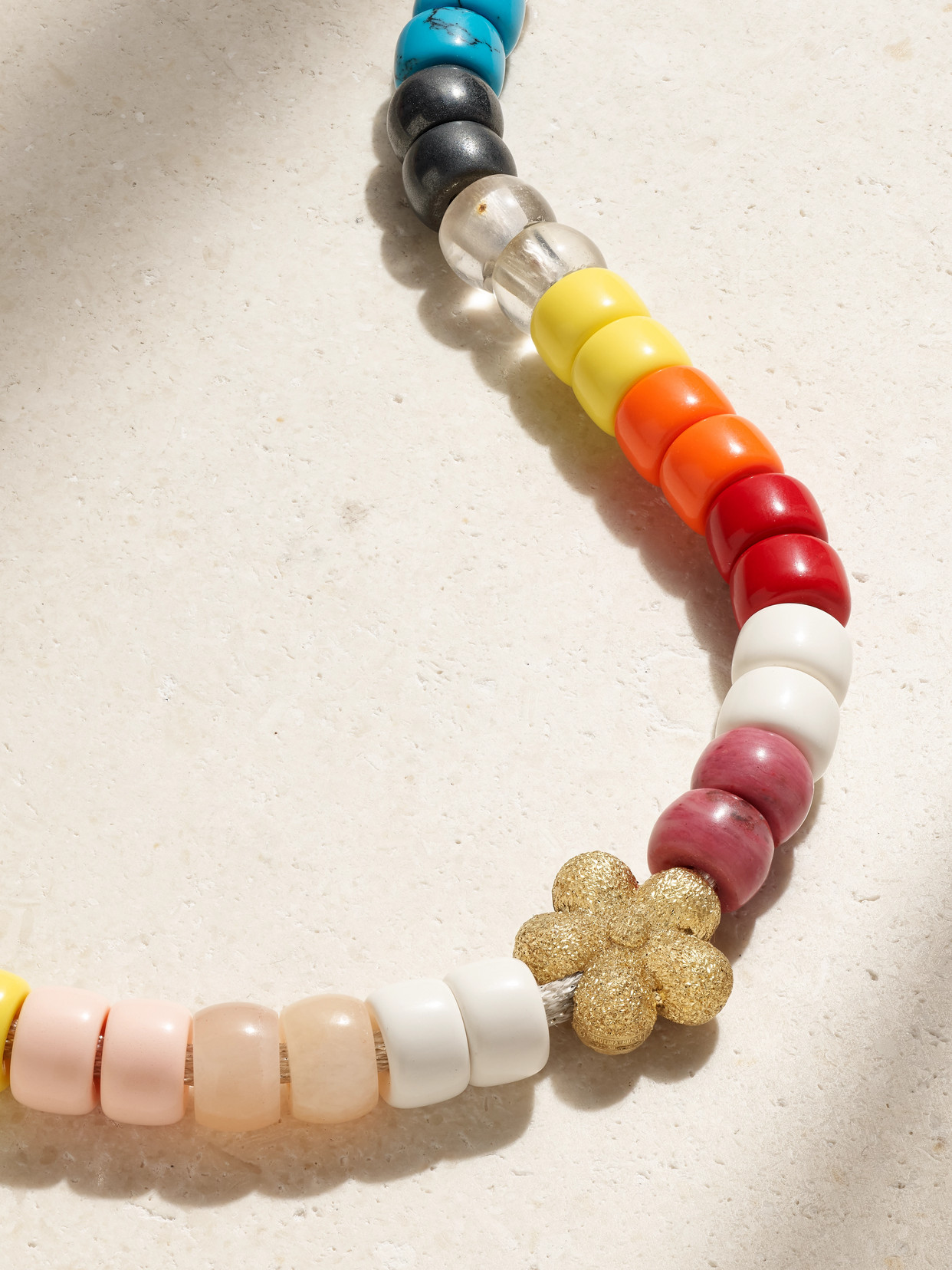 CAROLINA BUCCI FORTE BEADS RAINBOW FLOWER 18-KARAT GOLD AND LUREX MULTI-STONE NECKLACE KIT