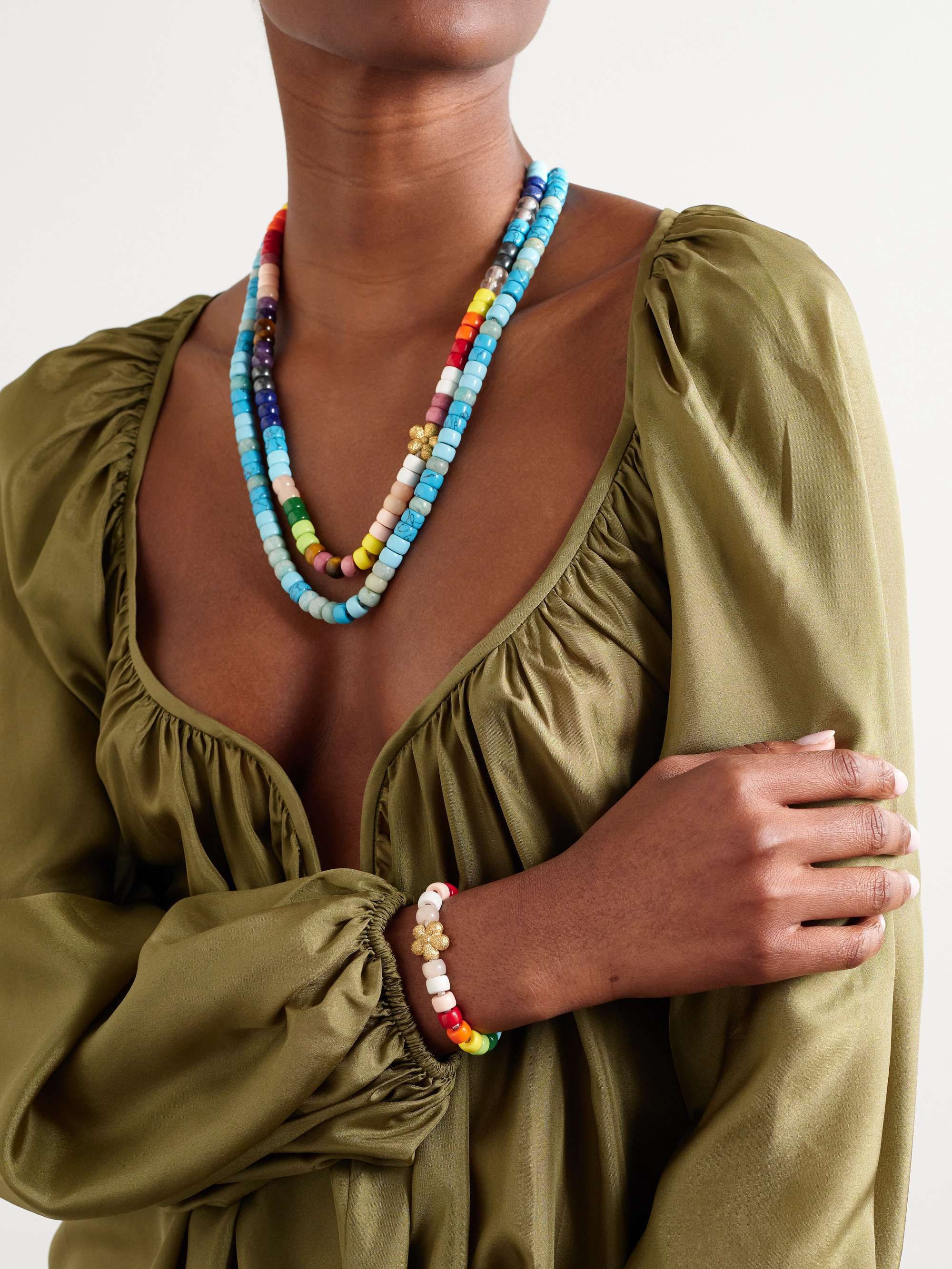 CAROLINA BUCCI FORTE Beads Rainbow Flower 18-karat gold and Lurex multi-stone necklace kit