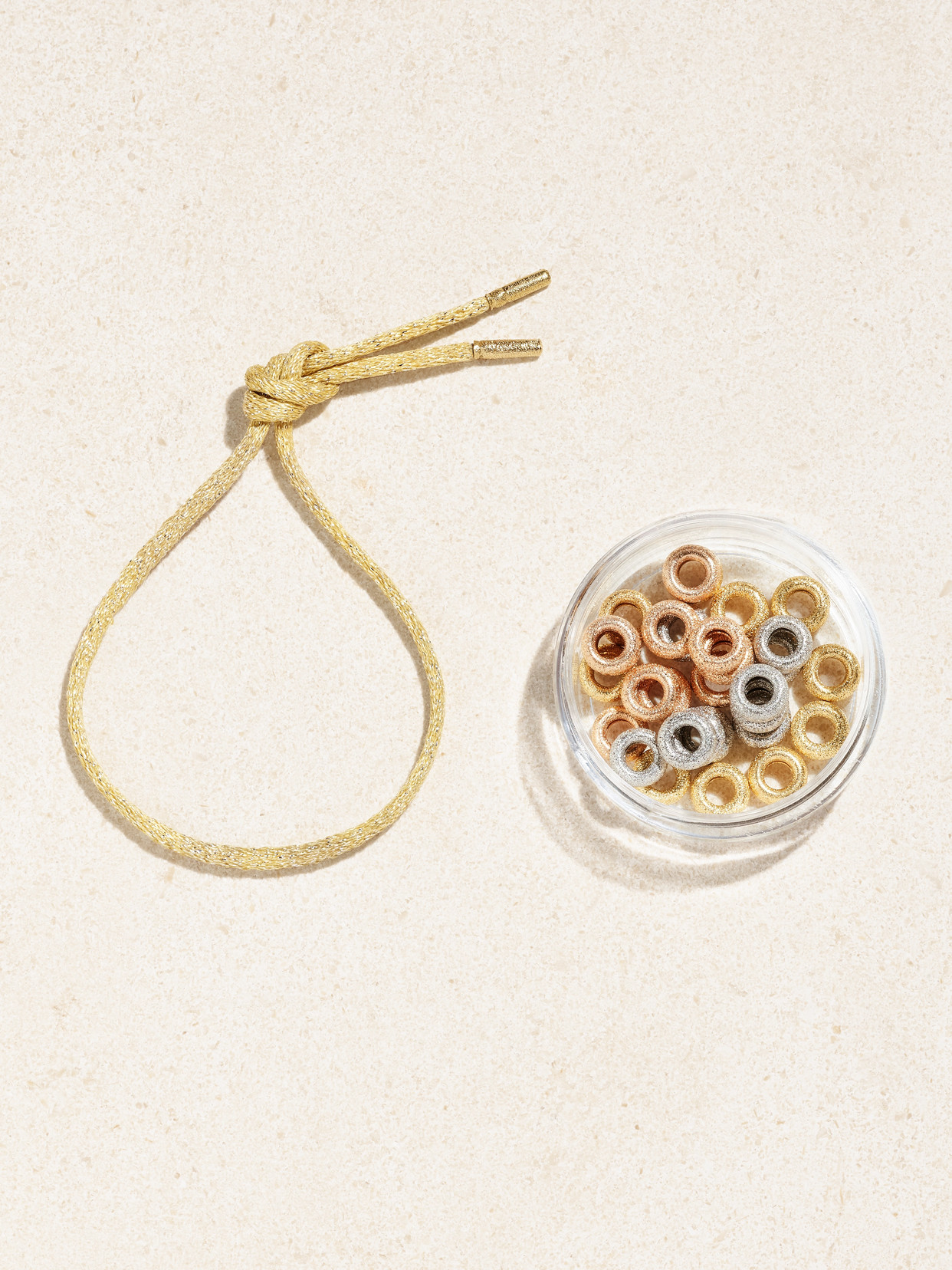 CAROLINA BUCCI FORTE BEADS 18-KARAT YELLOW, WHITE AND ROSE GOLD LUREX BRACELET KIT
