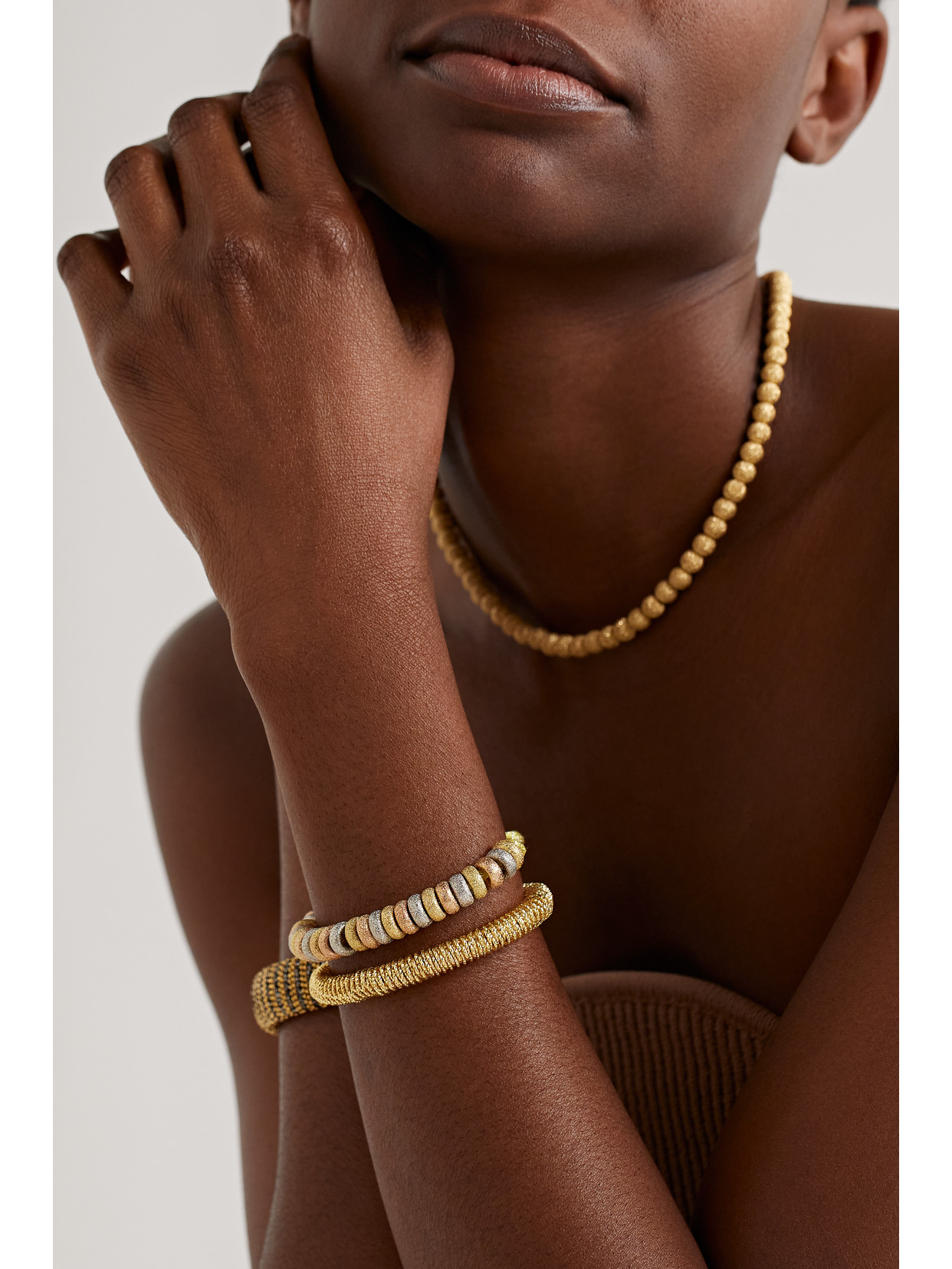 CAROLINA BUCCI FORTE BEADS 18-KARAT YELLOW, WHITE AND ROSE GOLD LUREX BRACELET KIT