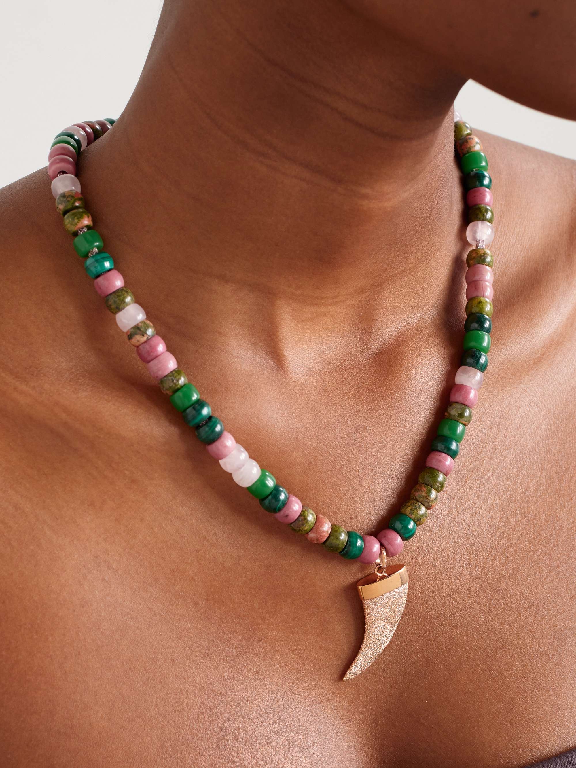 CAROLINA BUCCI Comporta FORTE Beads 18-karat yellow and rose gold and Lurex multi-stone necklace