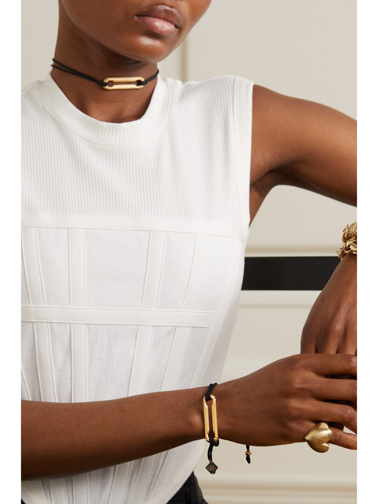 Lauren Rubinski 14-karat Gold And Cord Bracelet In Gold