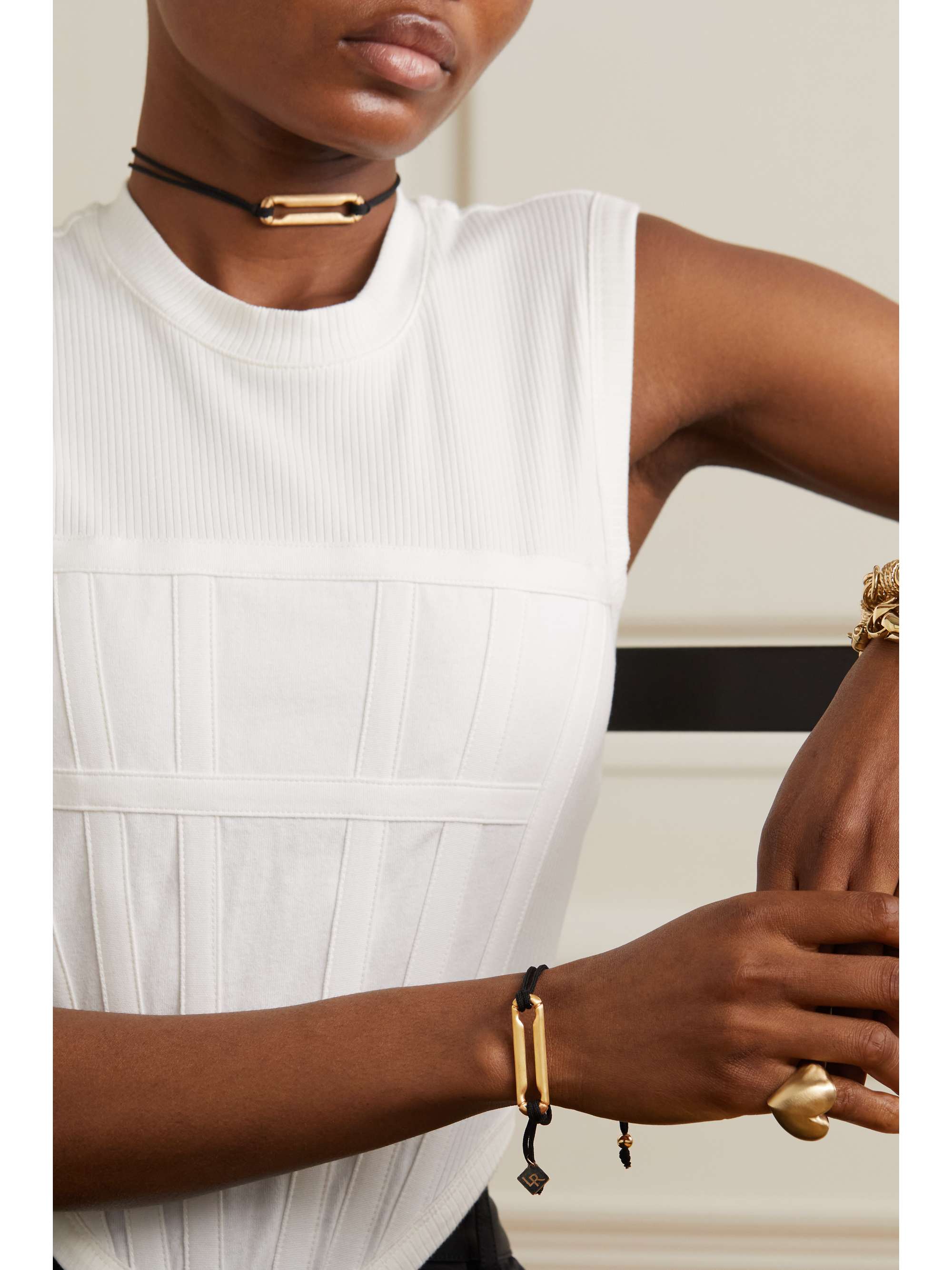 LAUREN RUBINSKI 14-karat gold and cord bracelet
