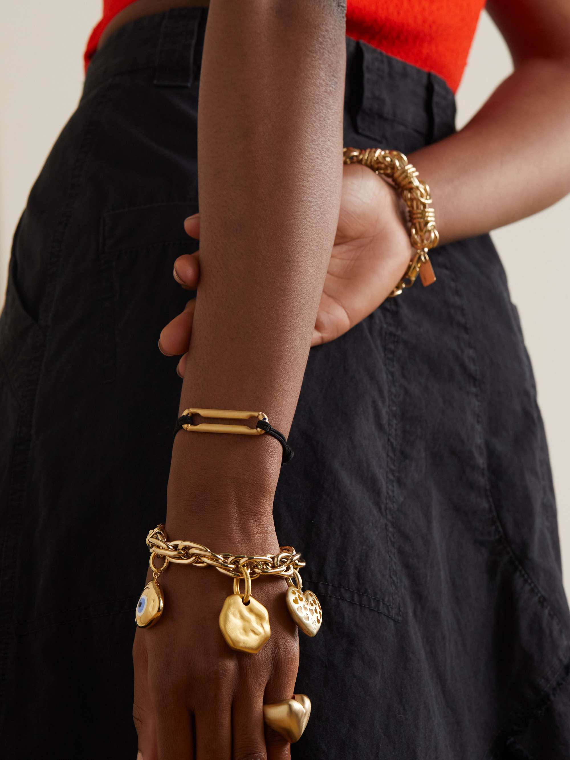 LAUREN RUBINSKI 14-karat gold and leather necklace