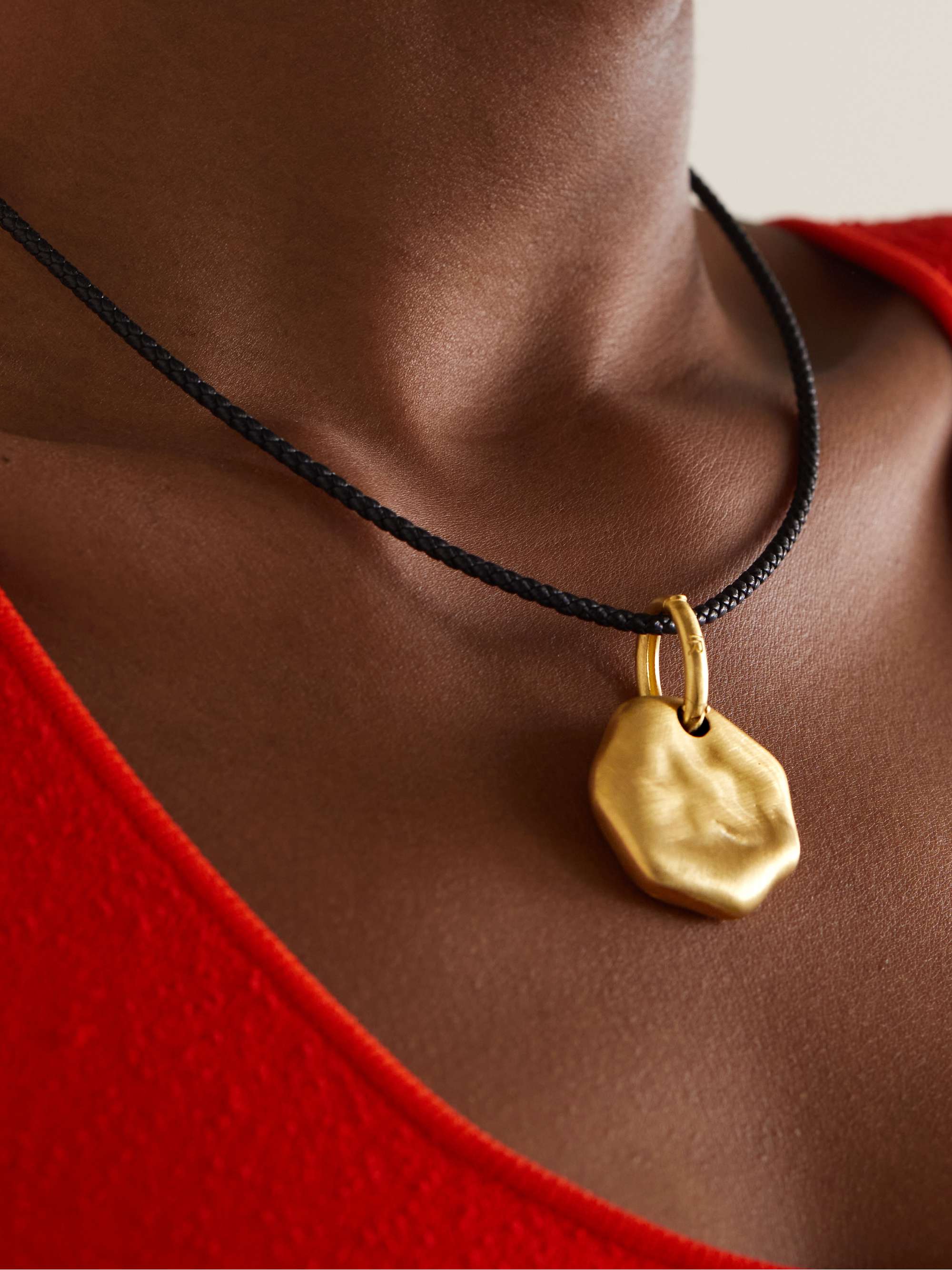 LAUREN RUBINSKI 14-karat gold and leather necklace
