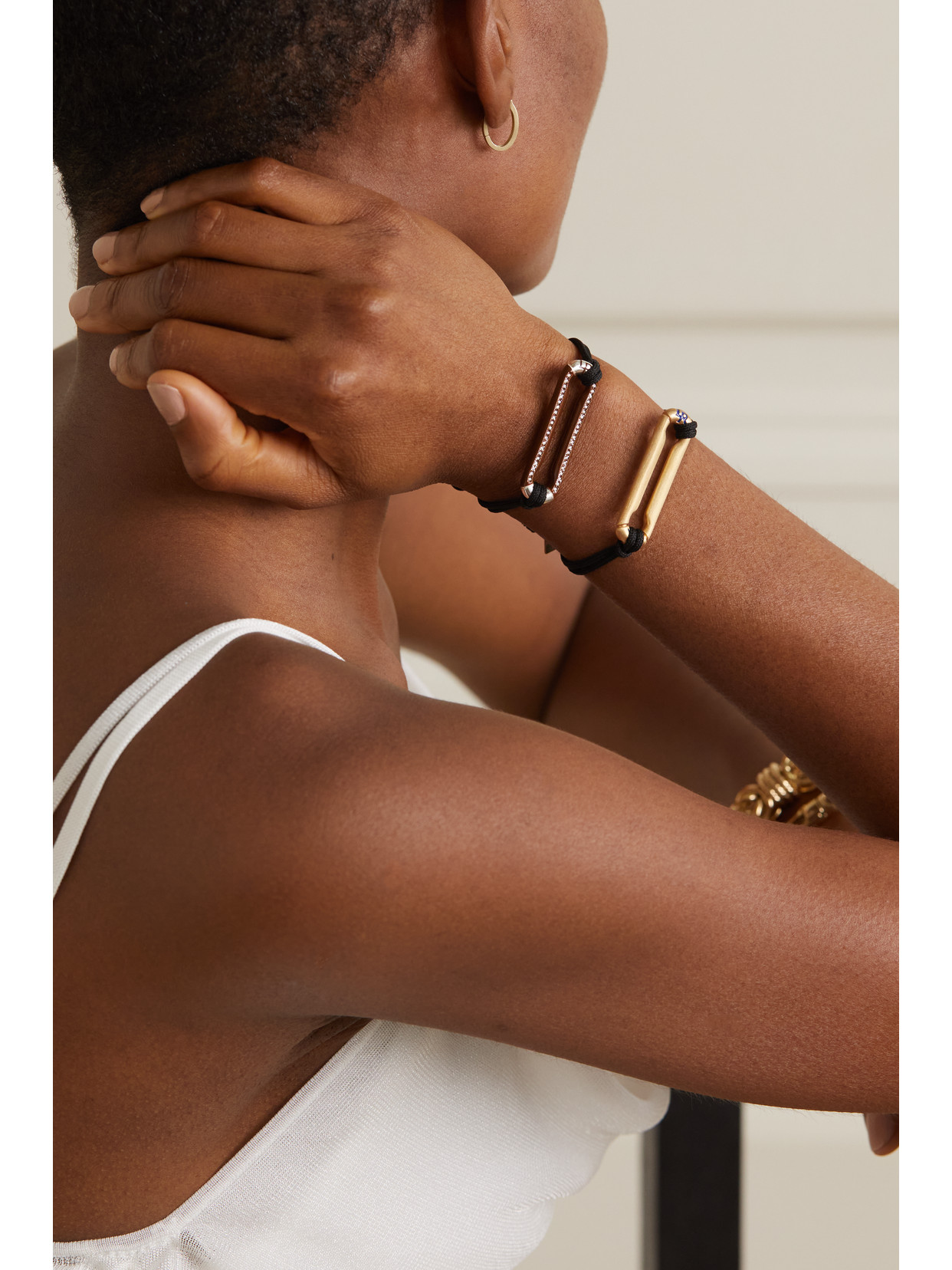 Lauren Rubinski Sterling Silver, Cord, Enamel And Diamond Bracelet In Gold