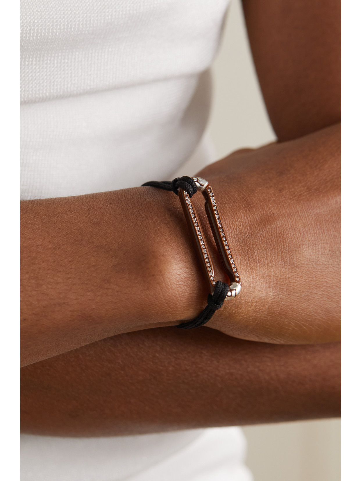 Lauren Rubinski Sterling Silver, Cord, Enamel And Diamond Bracelet In Gold