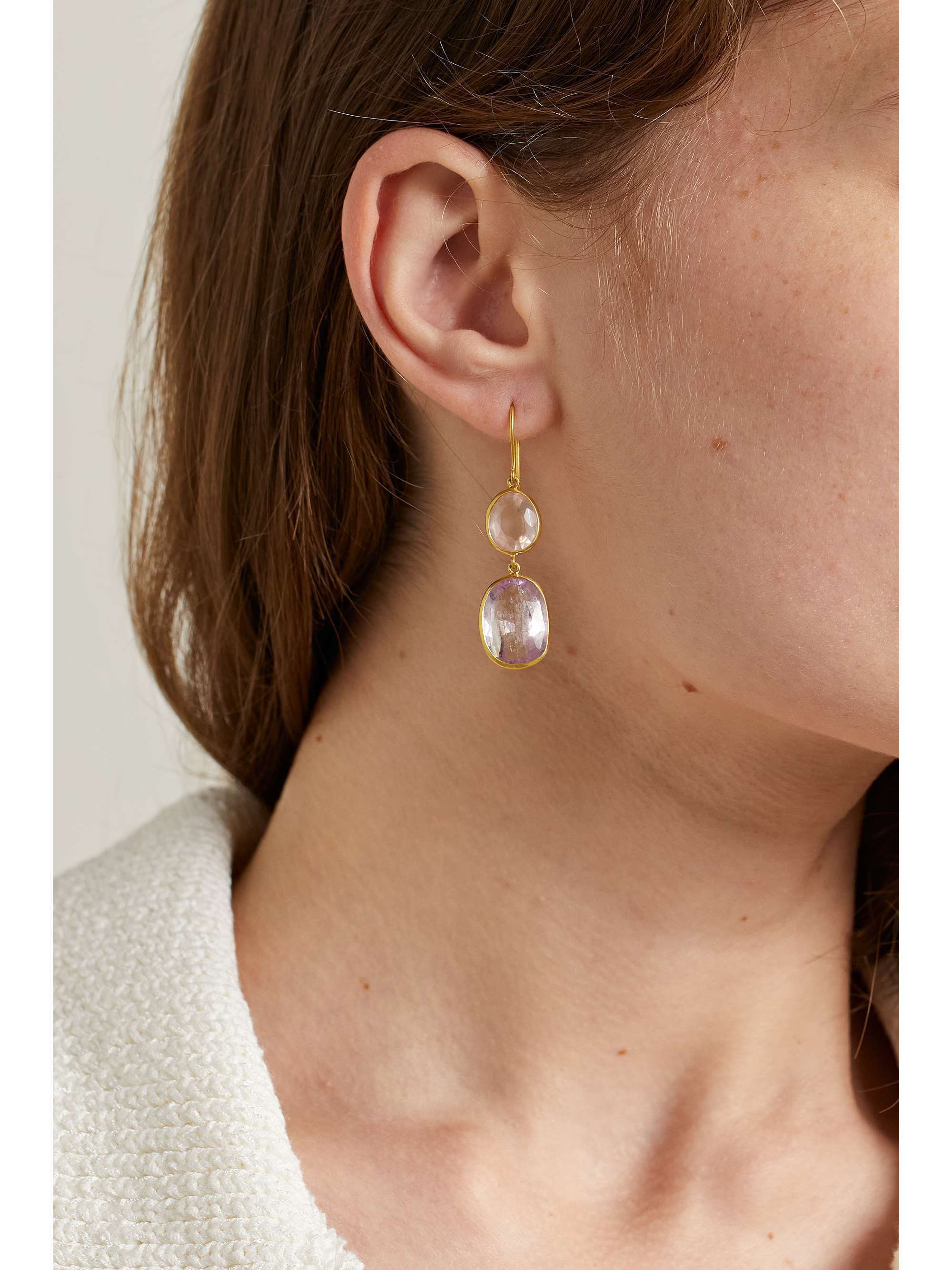 PIPPA SMALL 18K 黄金、锂紫玉、玫瑰石英耳环