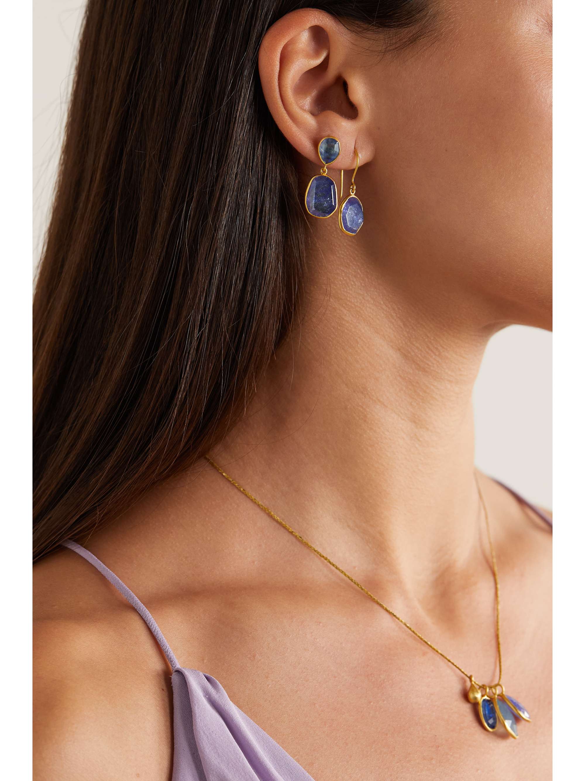 PIPPA SMALL 18-karat gold, tanzanite and kyanite earrings