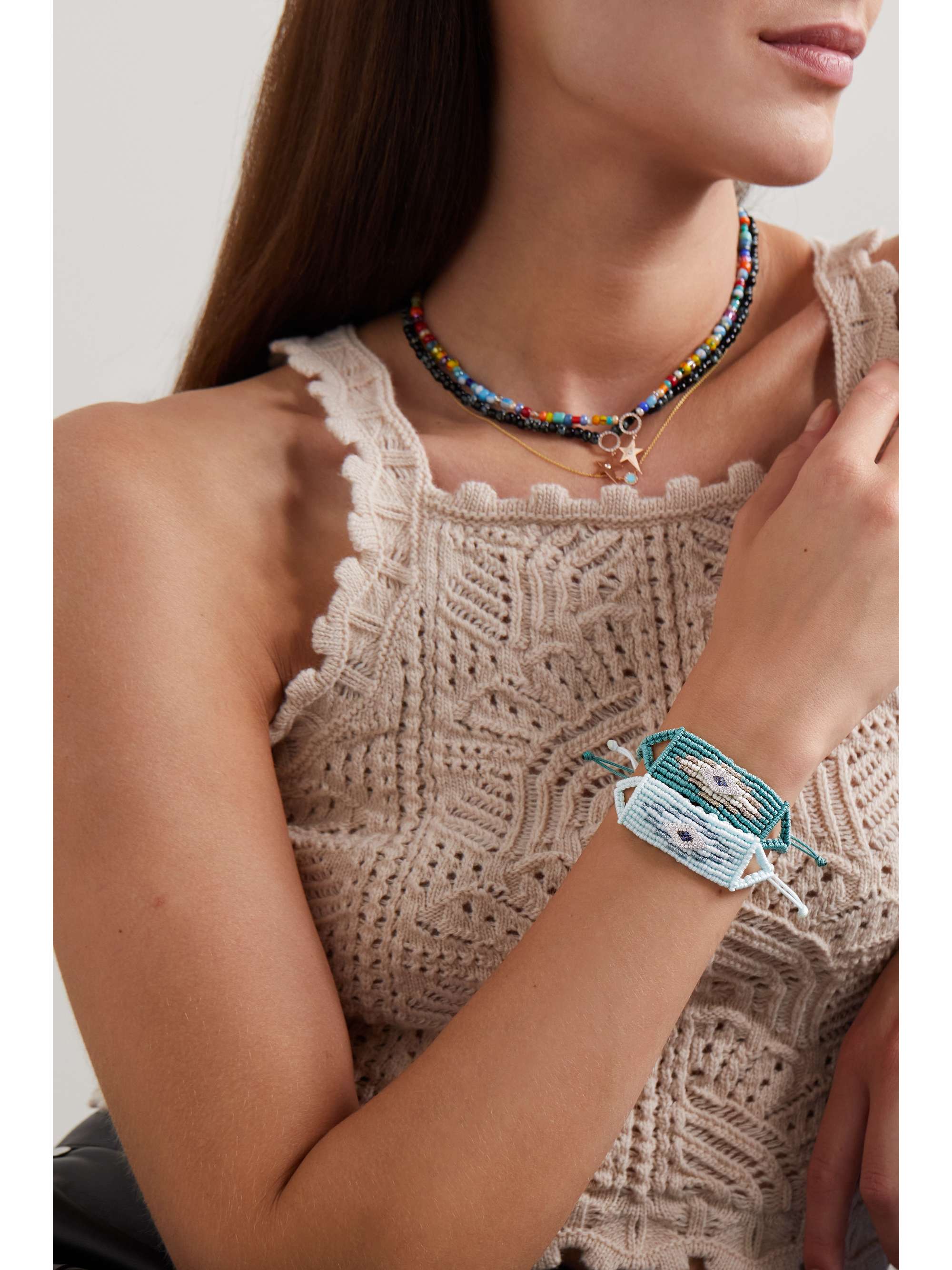 DIANE KORDAS Evil Eye woven cord, diamond and sapphire bracelet