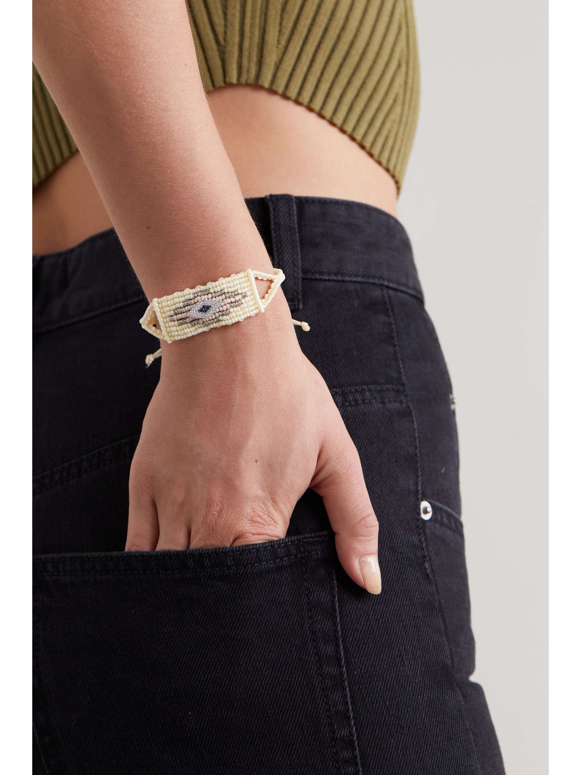 DIANE KORDAS Bracelet en corde tressée, diamants et saphirs Evil Eye