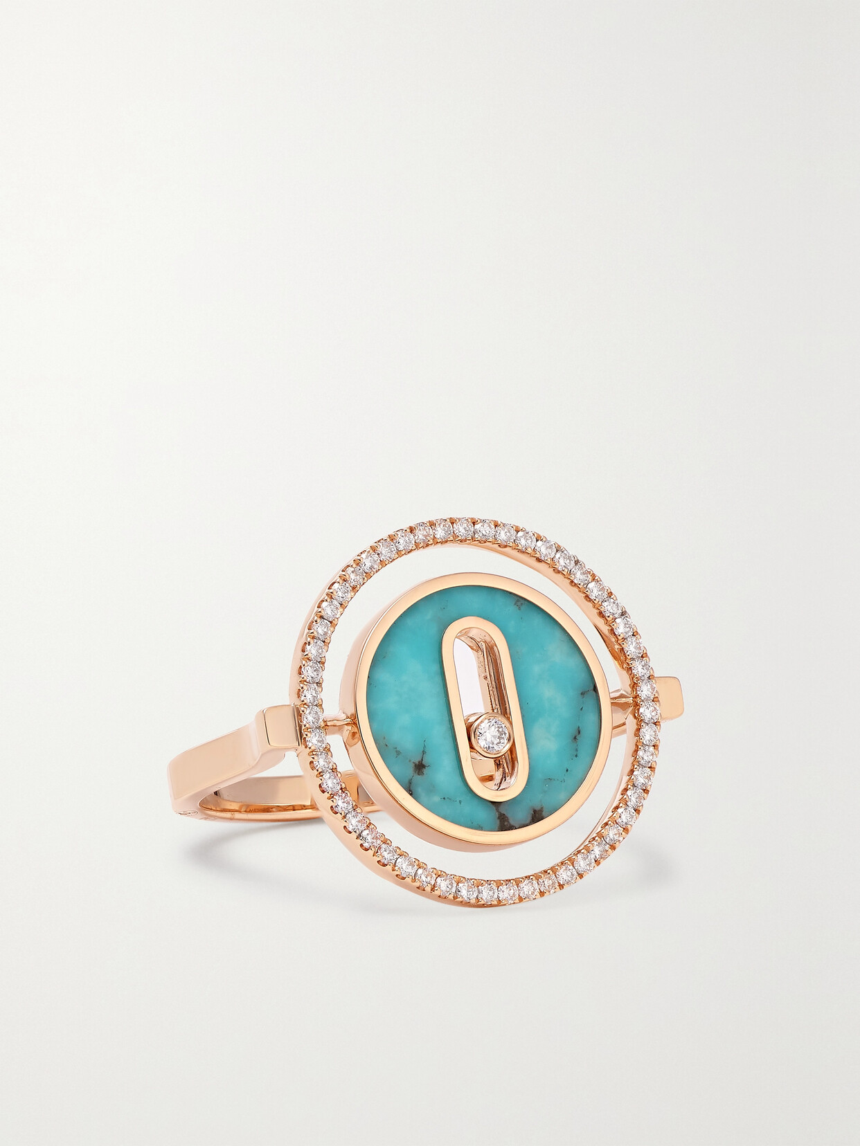 Messika Lucky Move 18-karat Rose Gold, Turquoise And Diamond Ring In Gold