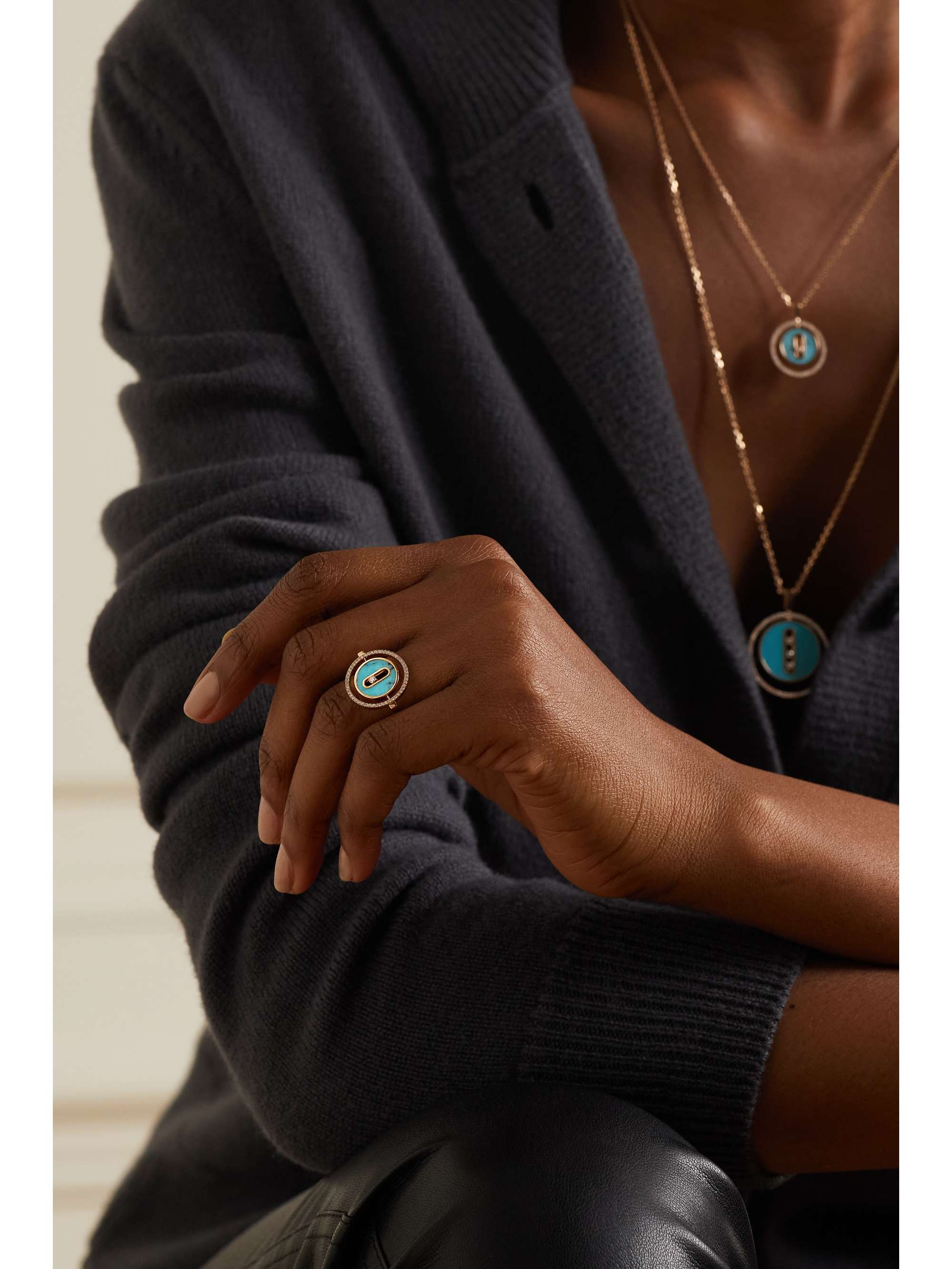 MESSIKA Lucky Move 18-karat rose gold, turquoise and diamond ring
