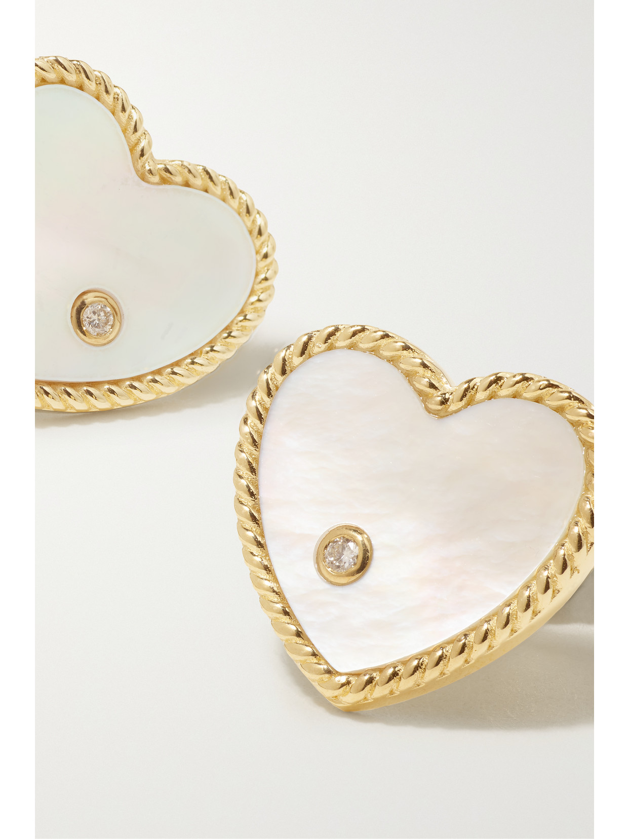 Shop Yvonne Léon 9-karat Gold, Mother-of-pearl And Diamond Earrings