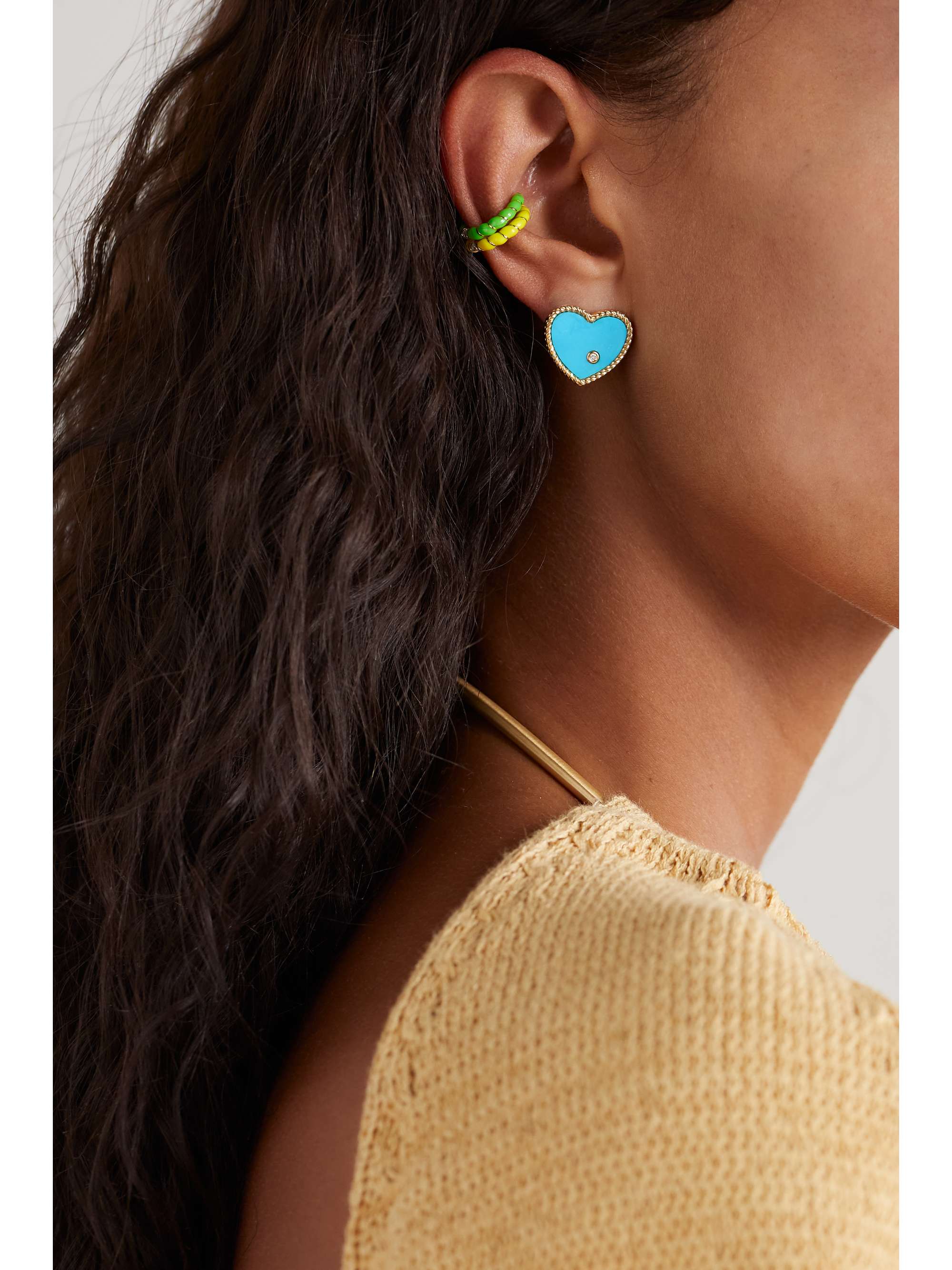YVONNE LÉON 9-karat gold, mother-of-pearl and diamond earrings