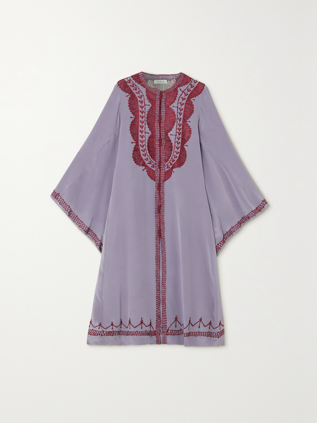 FIL DE VIE Edith Embroidered Silk-charmeuse Kaftan - Purple