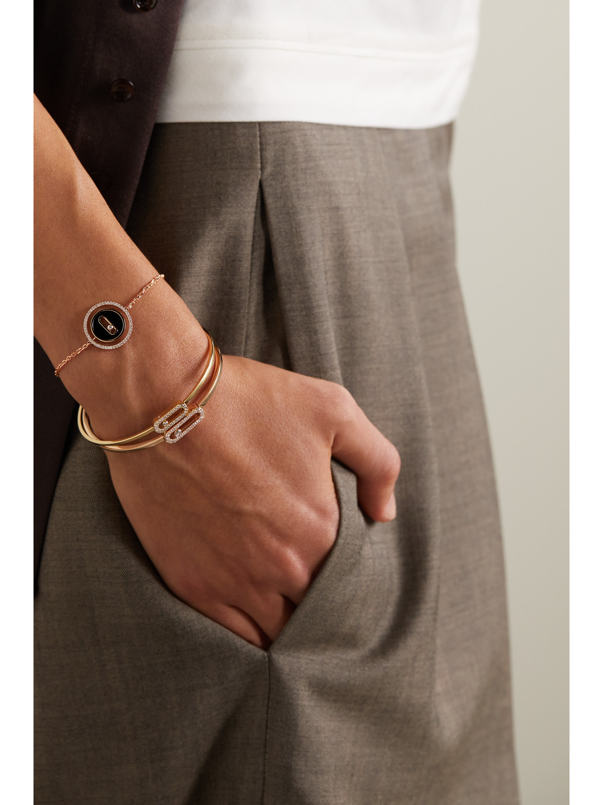 Messika Lucky Move 18-karat Rose Gold, Onyx And Diamond Bracelet In Gold