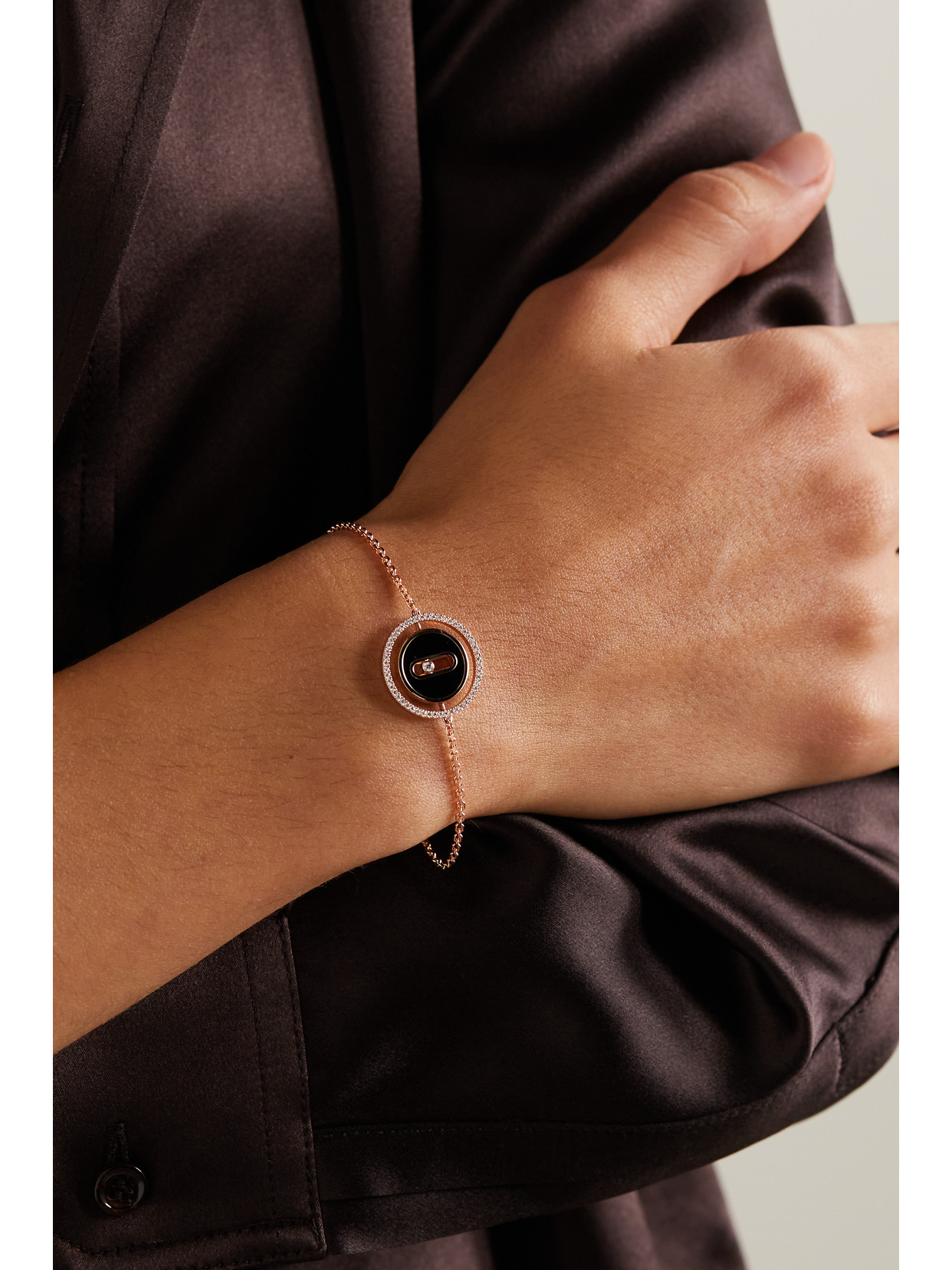 Shop Messika Lucky Move 18-karat Rose Gold, Onyx And Diamond Bracelet