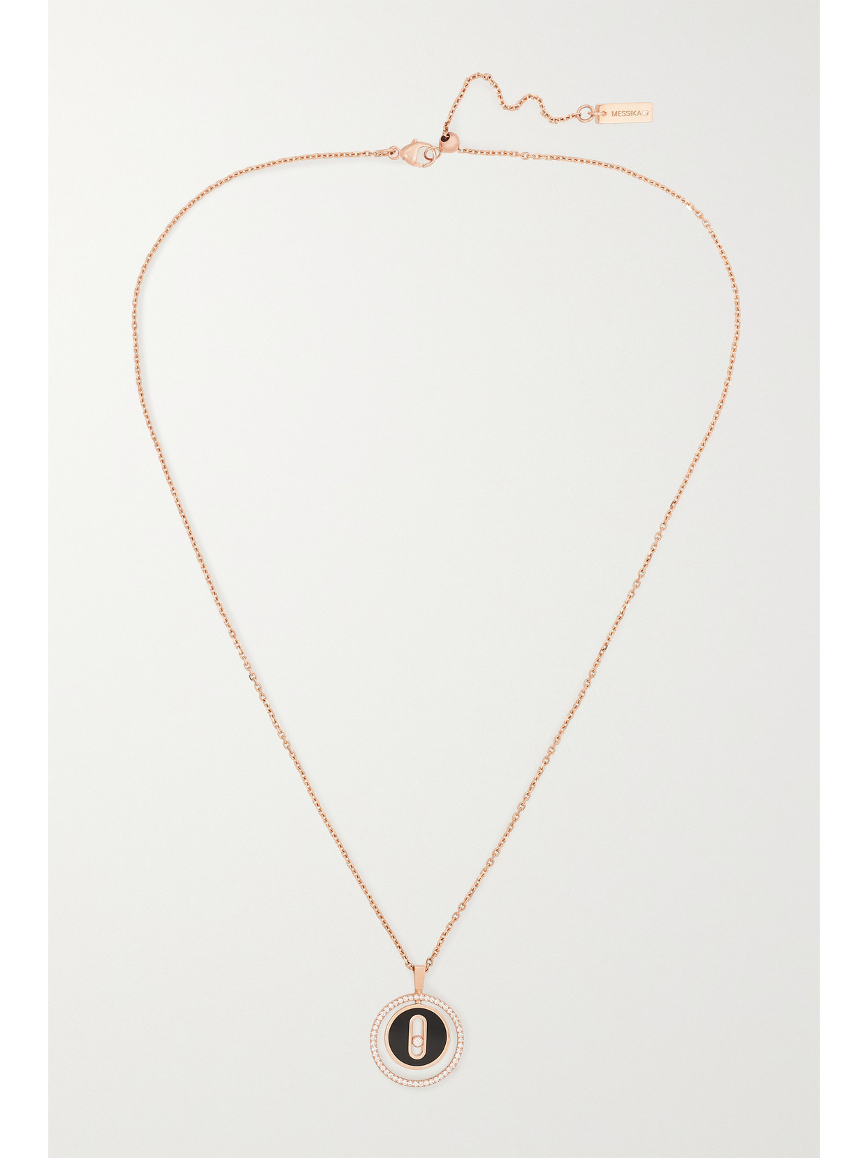 Shop Messika Lucky Move 18-karat Rose Gold, Onyx And Diamond Necklace