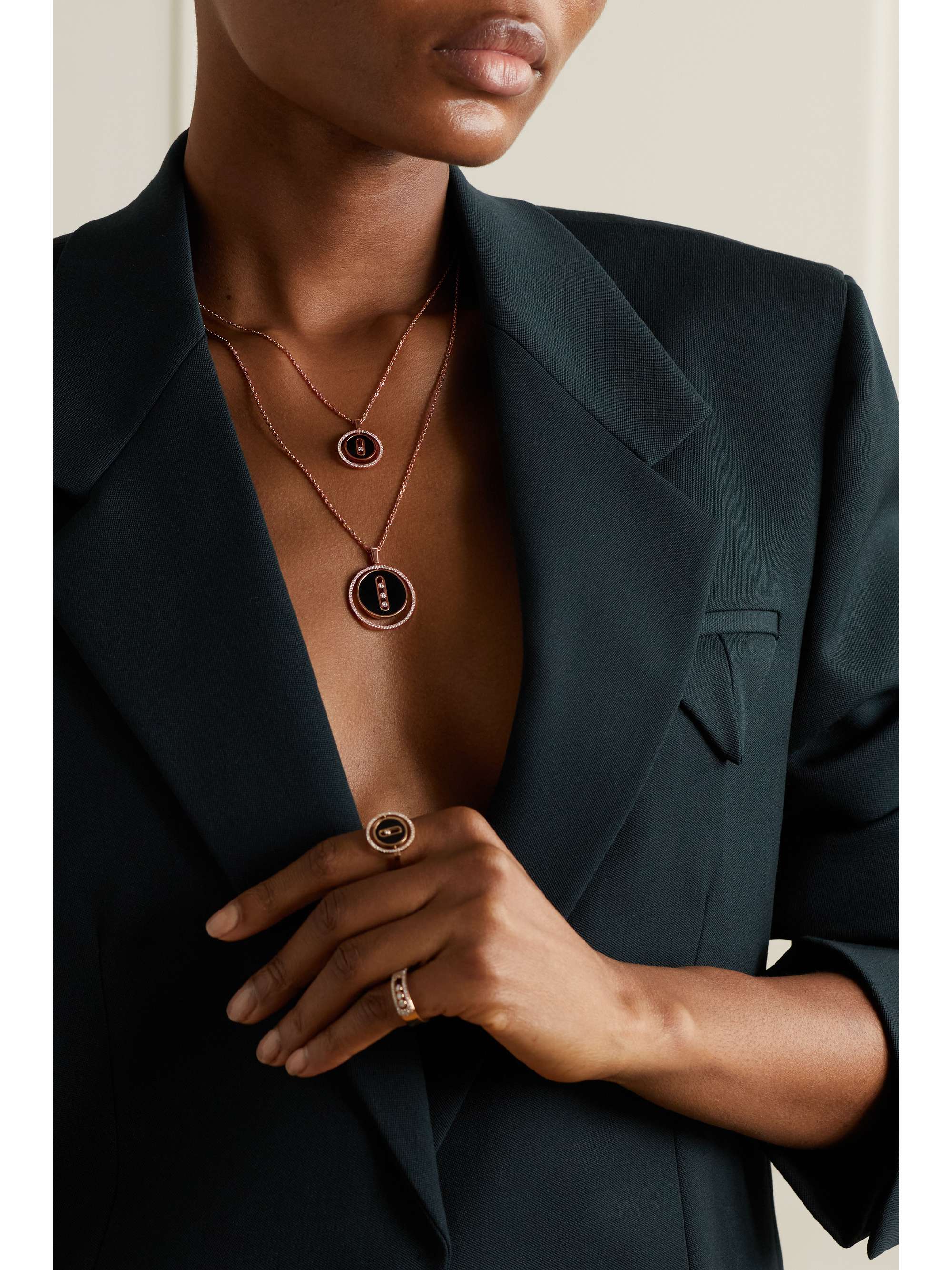MESSIKA Lucky Move 18-karat rose gold, onyx and diamond necklace