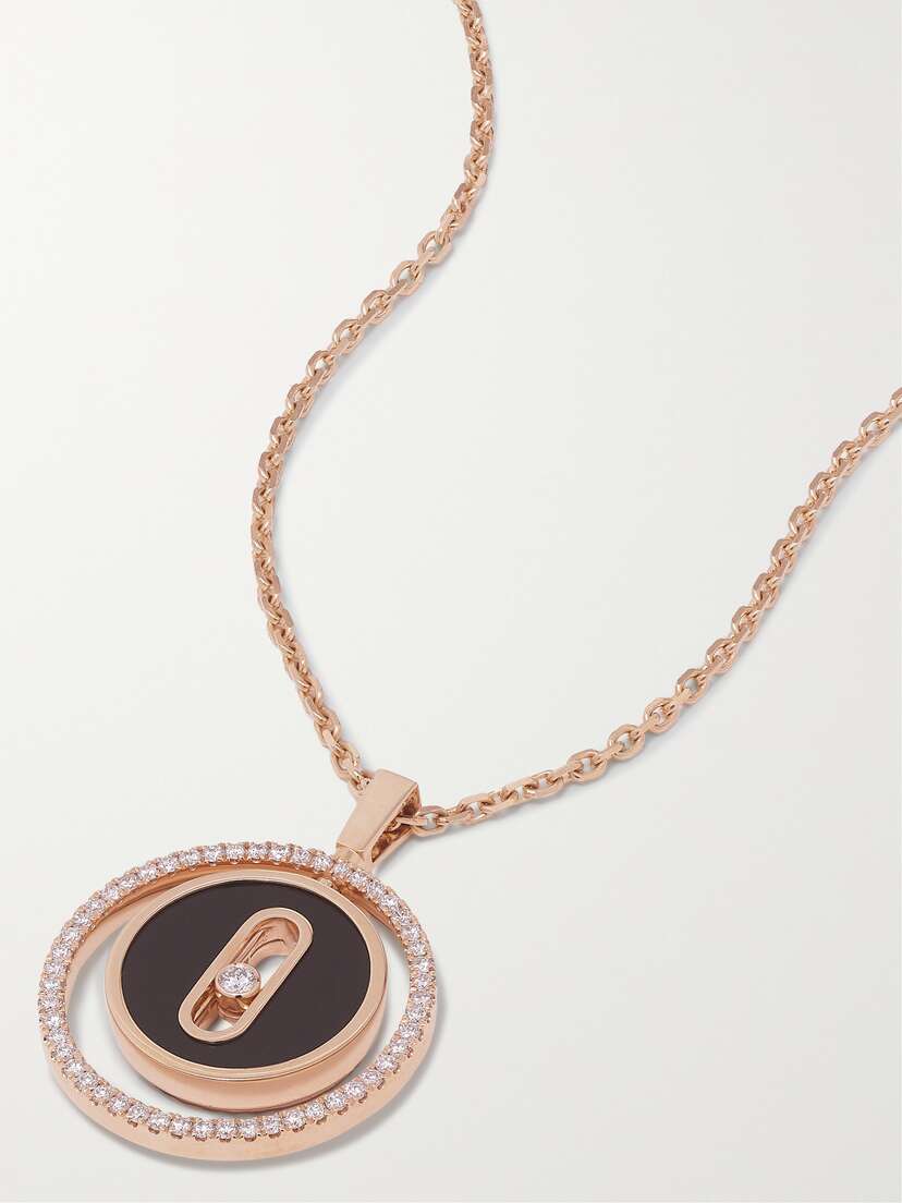 Messika Lucky Move 18-karat Rose Gold, Onyx And Diamond Necklace
