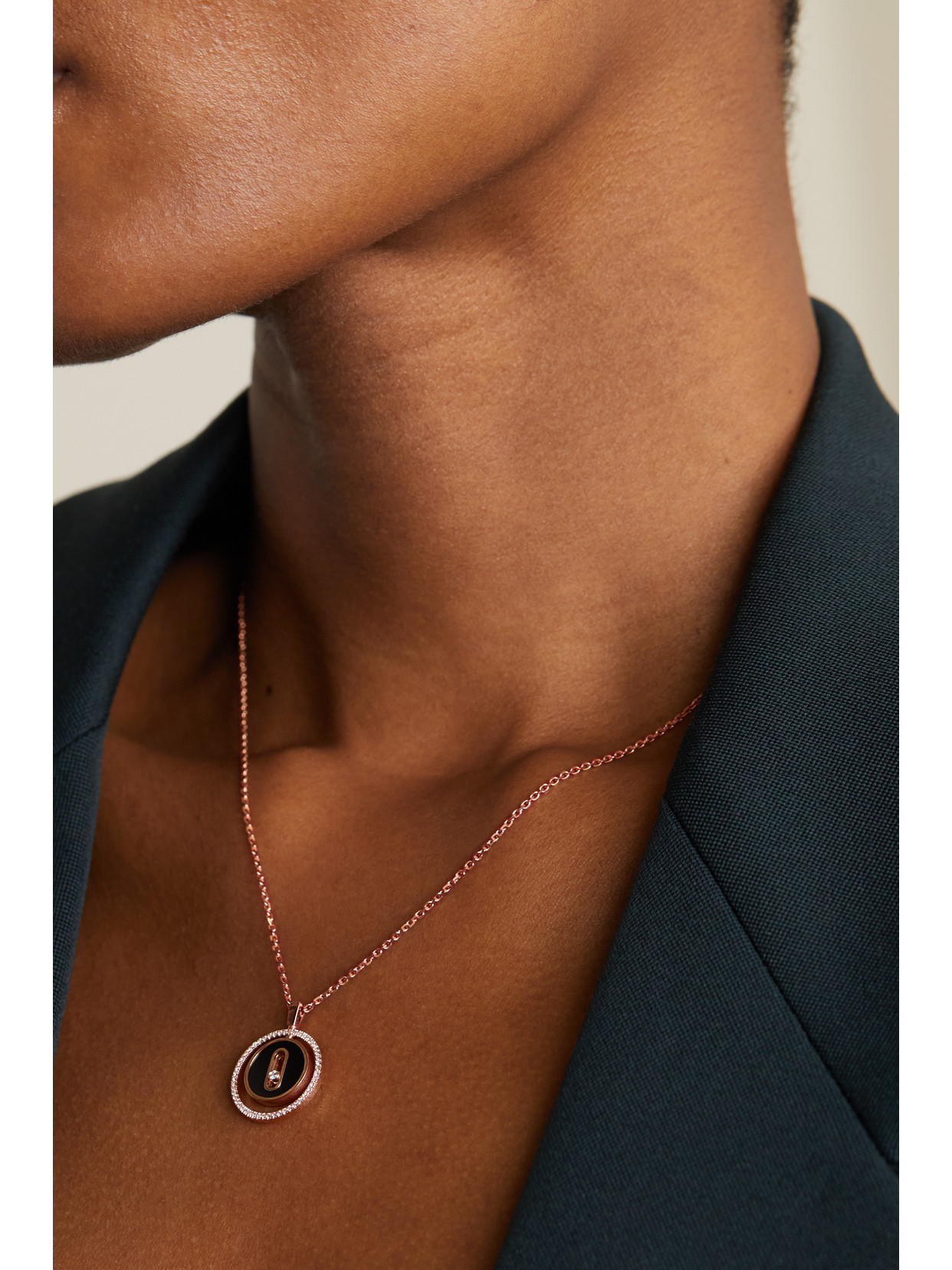 Shop Messika Lucky Move 18-karat Rose Gold, Onyx And Diamond Necklace