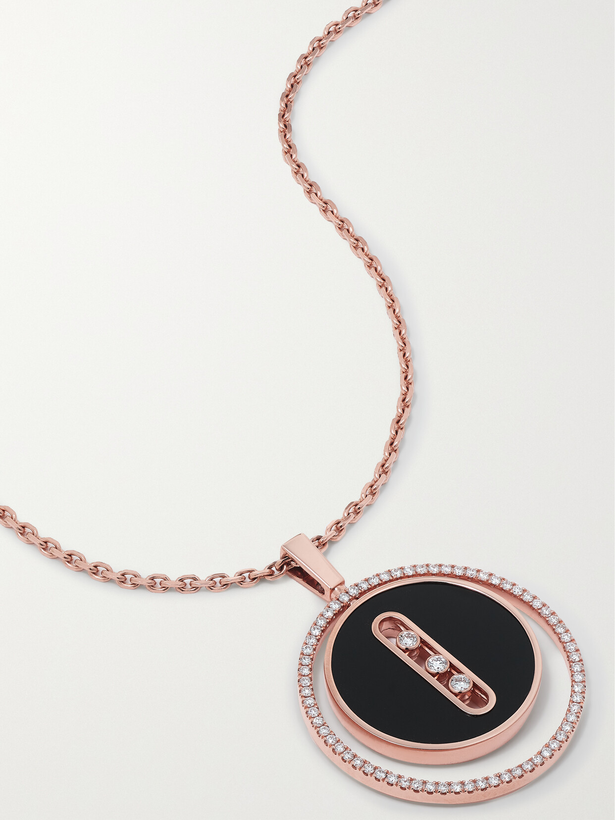 Messika Lucky Move 18-karat Rose Gold, Onyx And Diamond Necklace