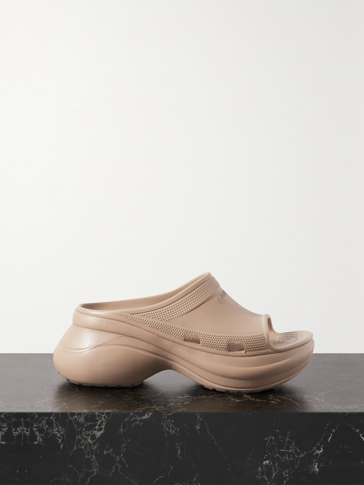 Balenciaga + Crocs Pool Perforated Rubber Slides In Beige