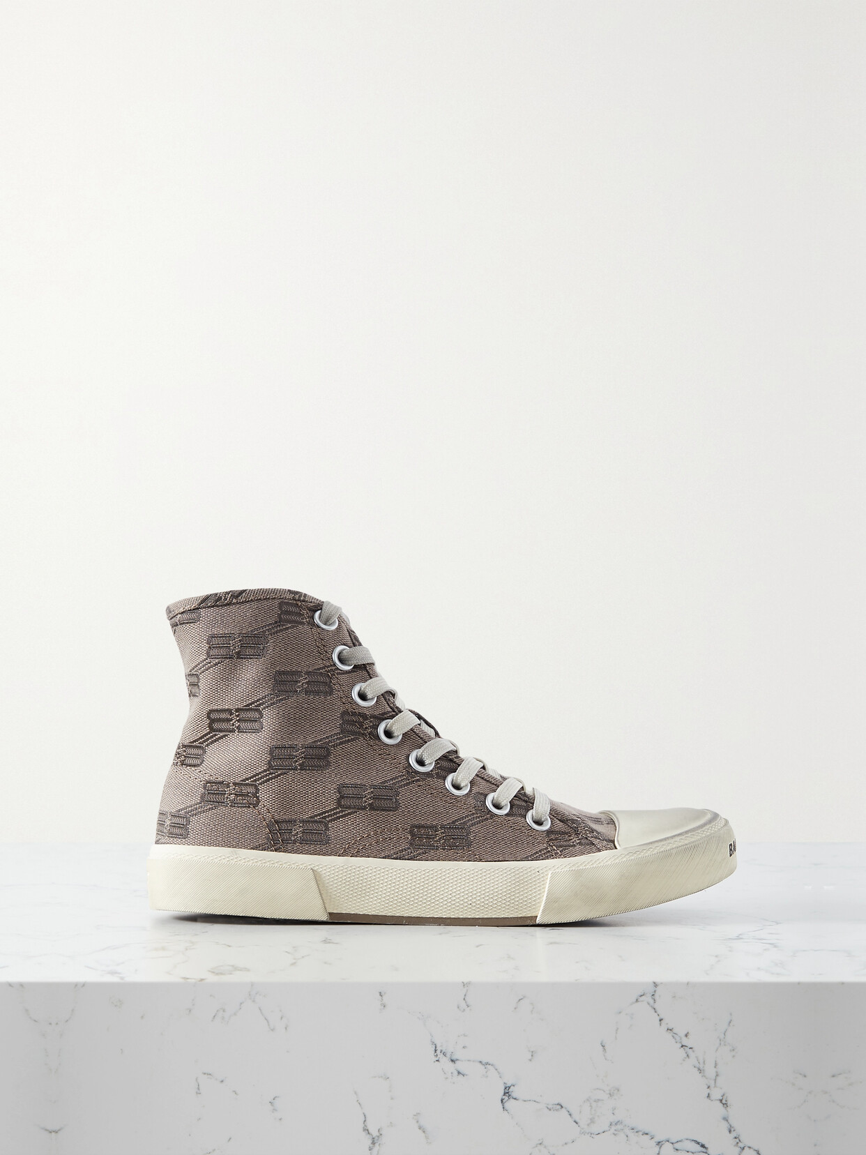 Balenciaga Paris Distressed Logo-embroidered Canvas High-top Sneakers In Neutrals