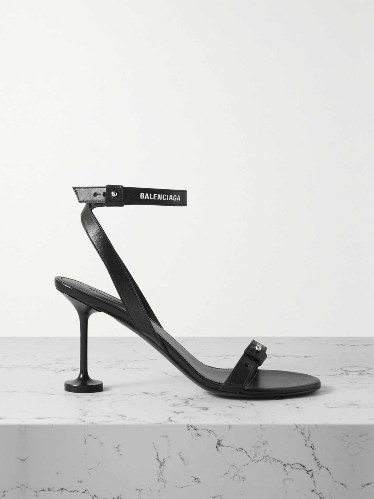 Balenciaga Afterhour Logo-debossed Leather Sandals In Black