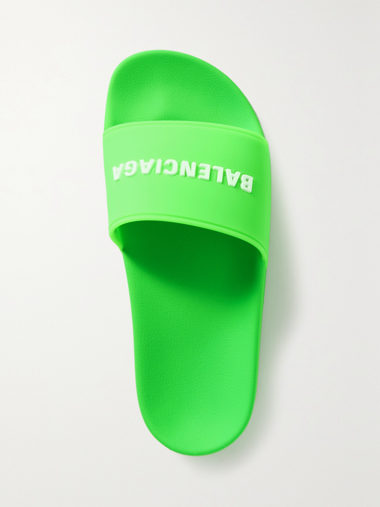 Shop Balenciaga Pool Logo-embossed Neon Rubber Slides In Green