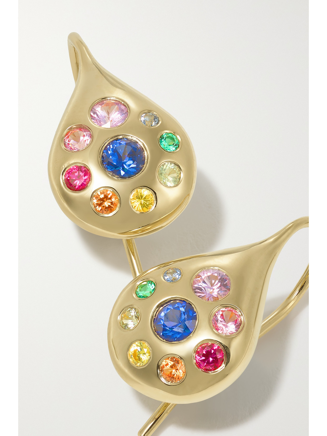 Shop Brent Neale Petal Small 18-karat Gold, Sapphire And Emerald Earrings