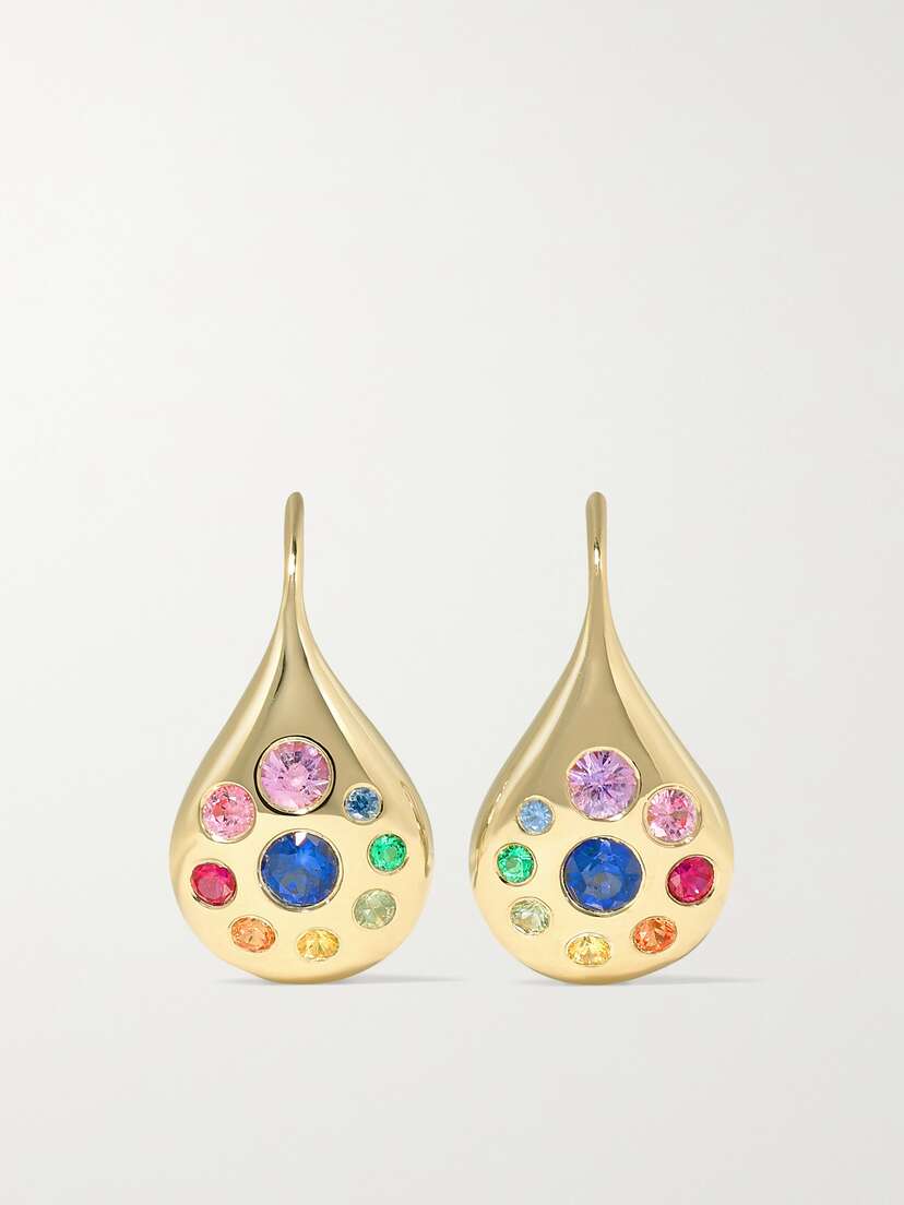 Brent Neale Petal Small 18-karat Gold, Sapphire And Emerald Earrings