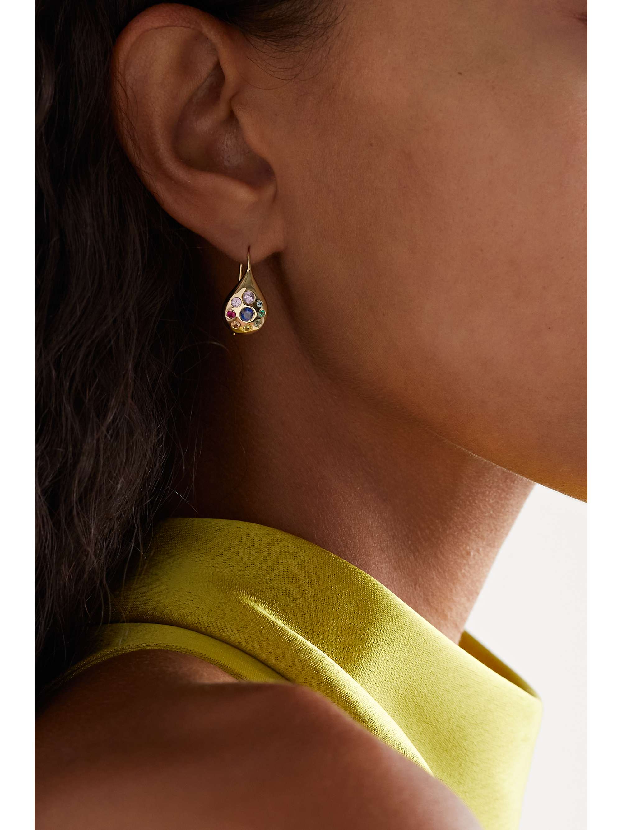 BRENT NEALE Petal small 18-karat gold, sapphire and emerald earrings