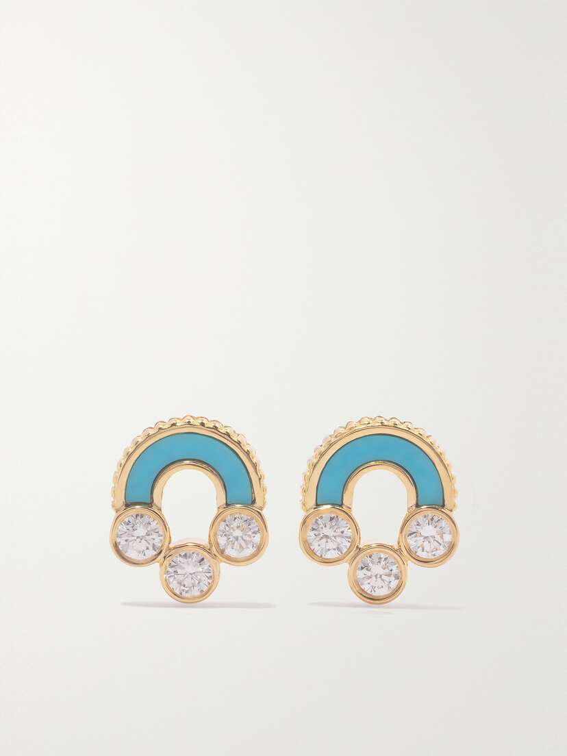 Viltier Magnetic 18-karat Gold, Turquoise And Diamond Earrings