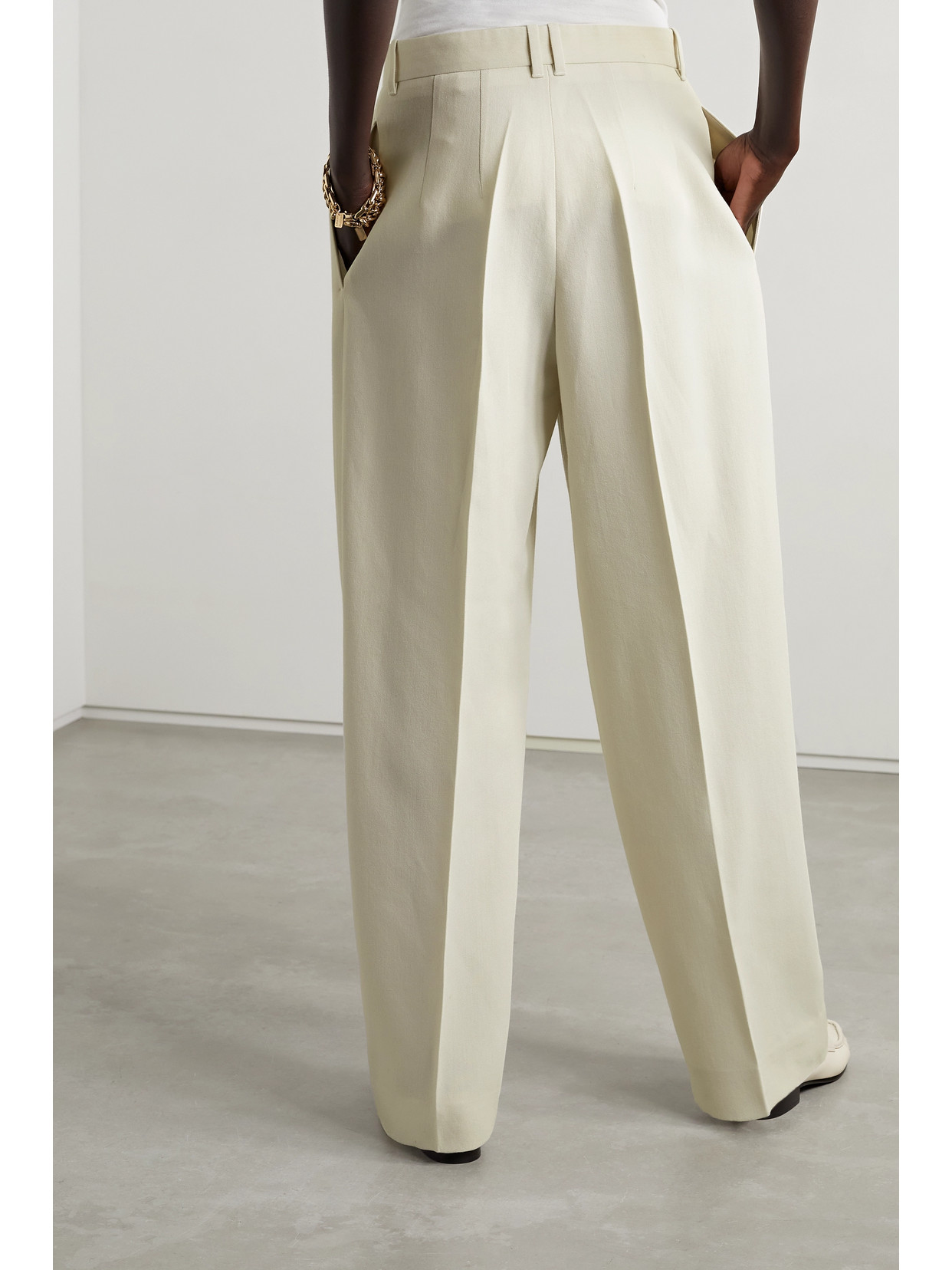 The Row Marcelina Pleated Wool And Silk-blend Wide-leg Pants In Off-white