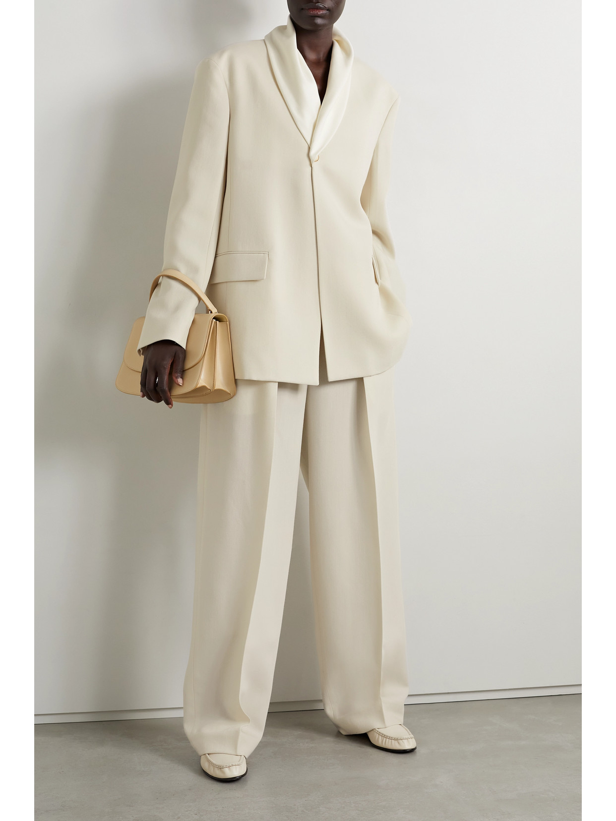 The Row Marcelina Pleated Wool And Silk-blend Wide-leg Pants In Off-white