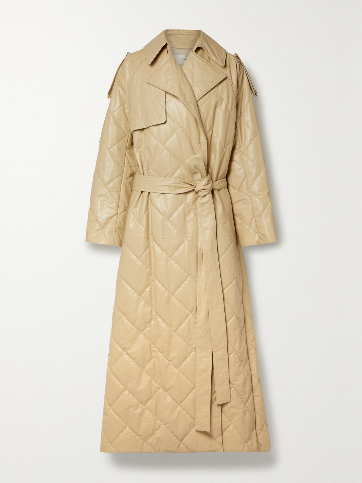 The Row - Agathon Belted Quilted Leather Coat - Cream