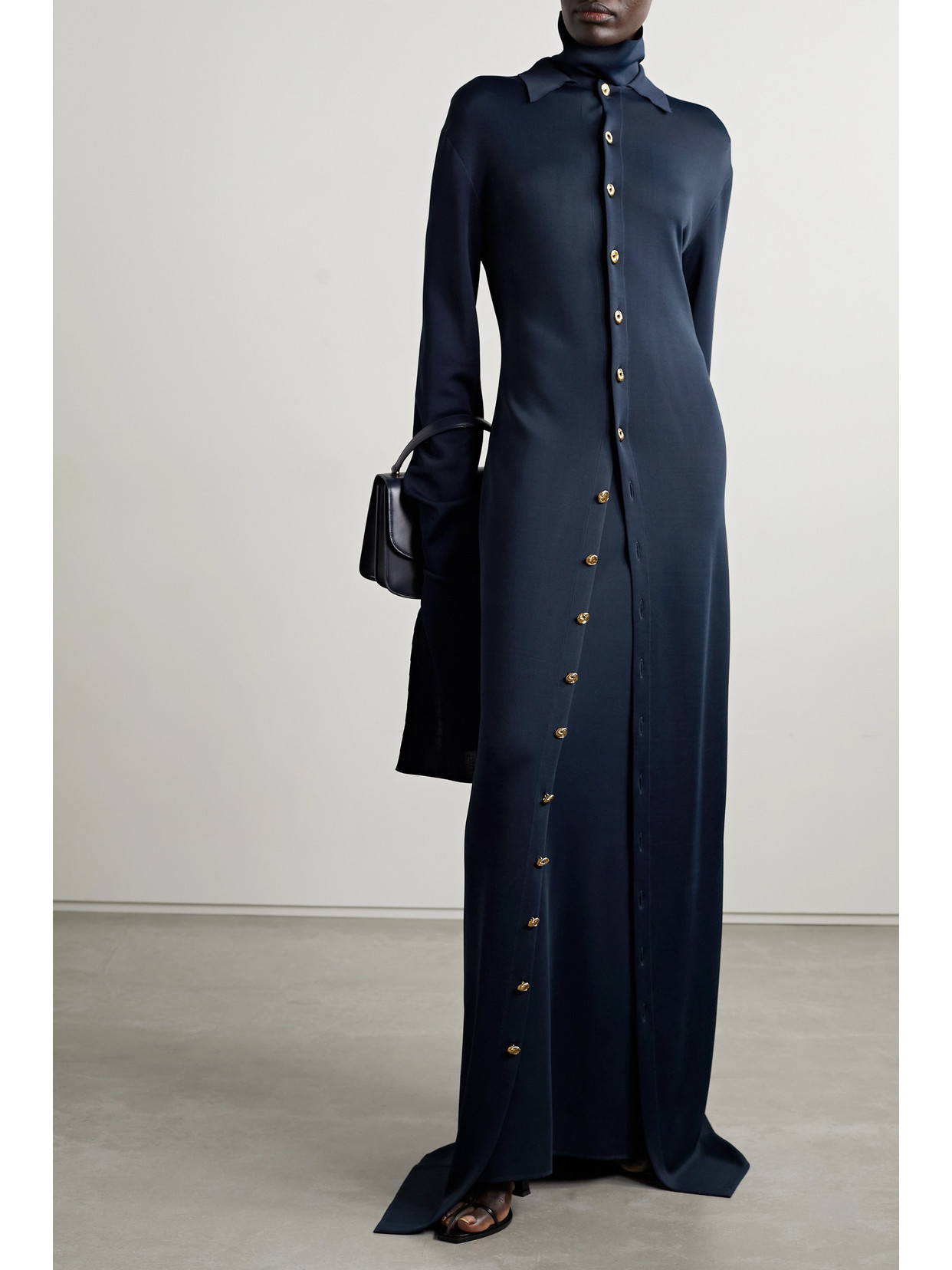 Shop The Row Carmelo Jersey Maxi Shirt Dress In Blue