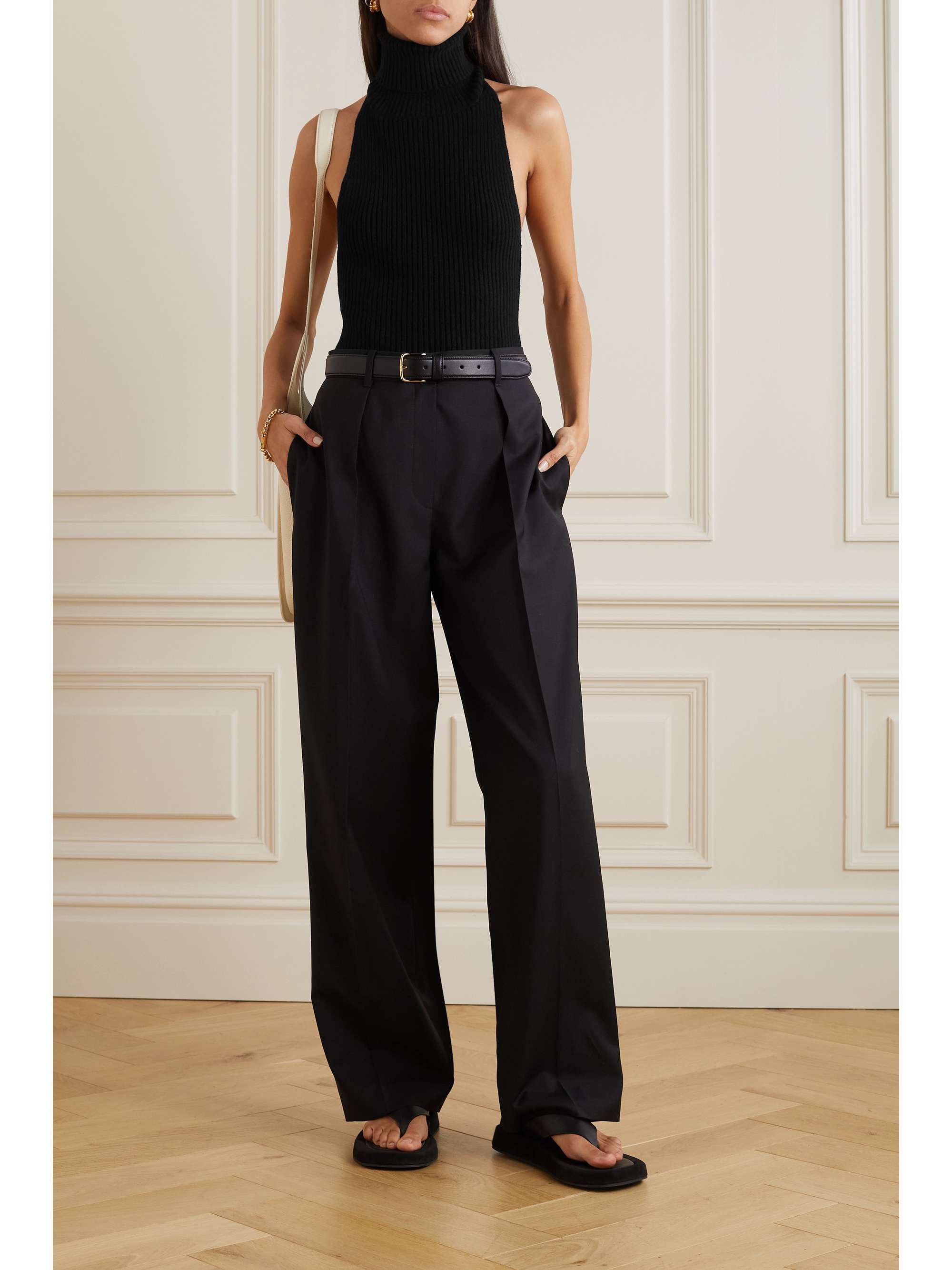 THE ROW Edita open-back ribbed wool and cashmere-blend turtleneck top