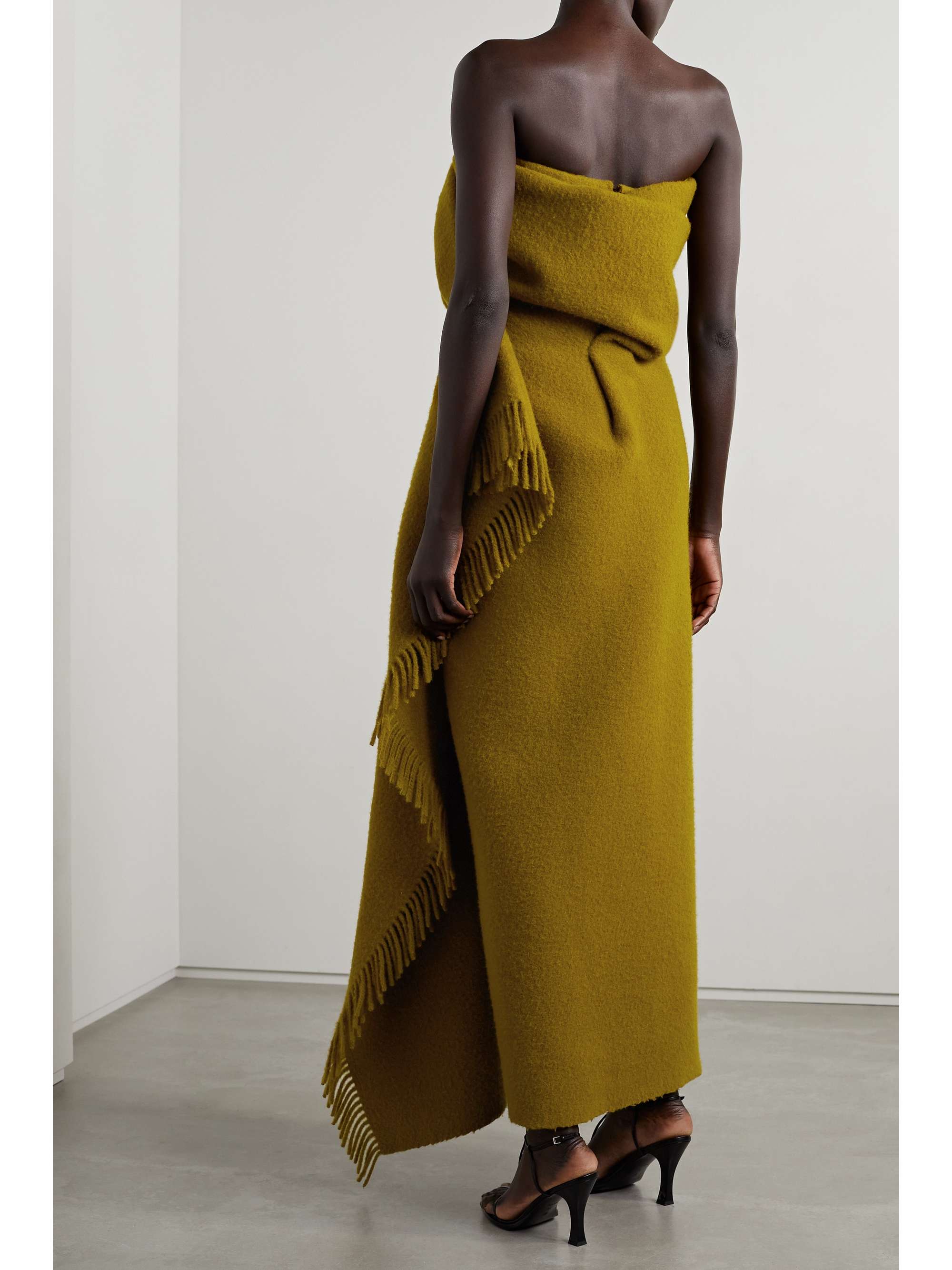 THE ROW Arachne strapless fringed gathered wool and mohair-blend maxi dress