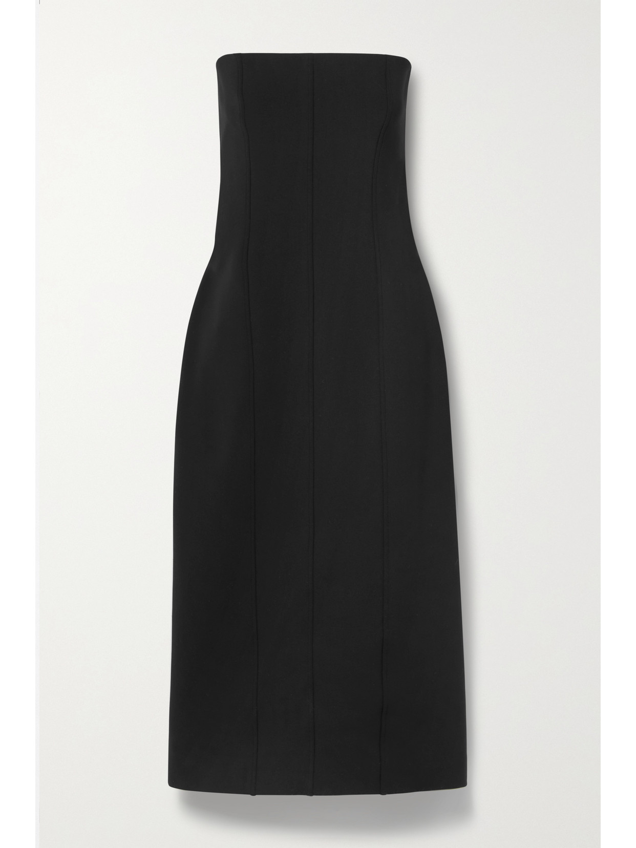 The Row Melonia Strapless Paneled Scuba Midi Dress In Black