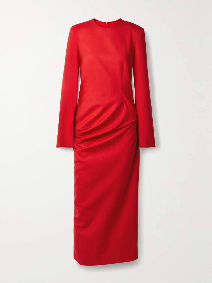 The Row Lucienne Ruched Wool-blend Midi Dress